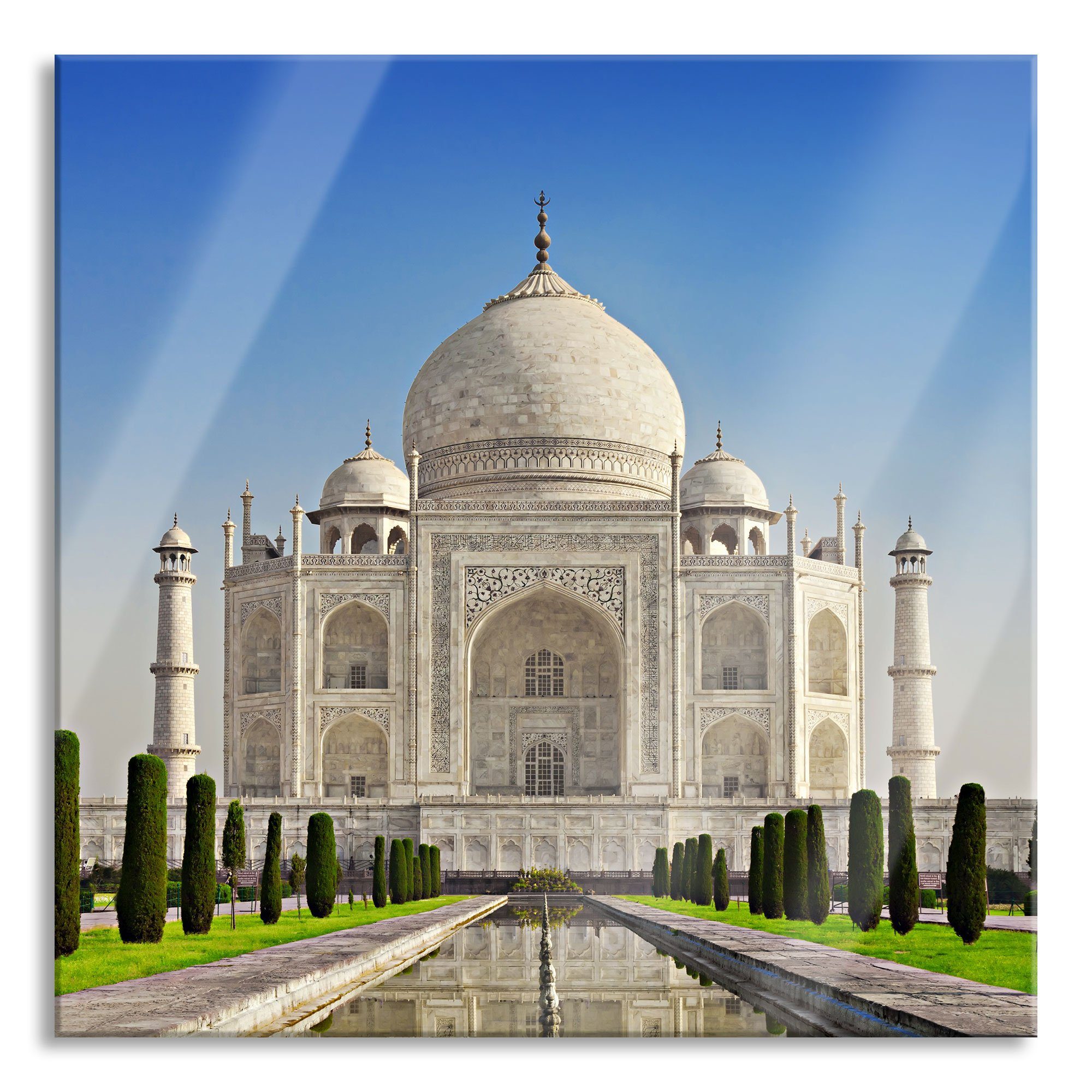 Pixxprint Glasbild Gewaltiger Taj Mahal, Gewaltiger Taj Mahal (1 St), Glasbild aus Echtglas, inkl. Aufhängungen und Abstandshalter