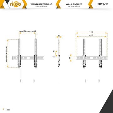RICOO R01-11 TV-Wandhalterung, (bis 65 Zoll, flach neigbar curved Fernseher Wand Halterung universal VESA 400 x 400)
