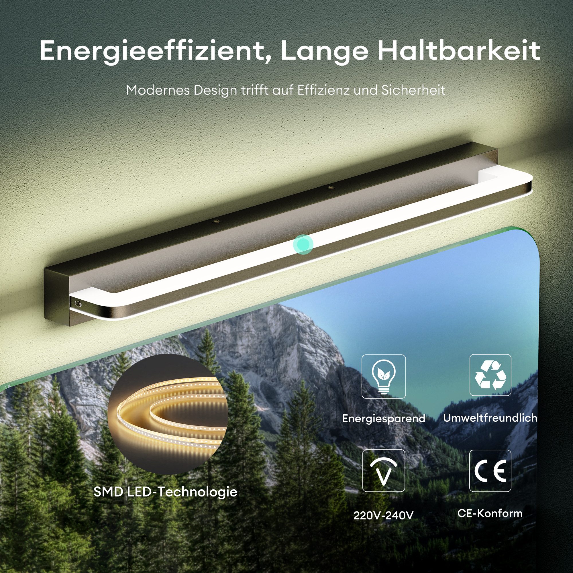 Mai & Mai LED Spiegelleuchte Badlampe 4000K Badezimmer Lampe Wandleuchte 9W SparkLuxe