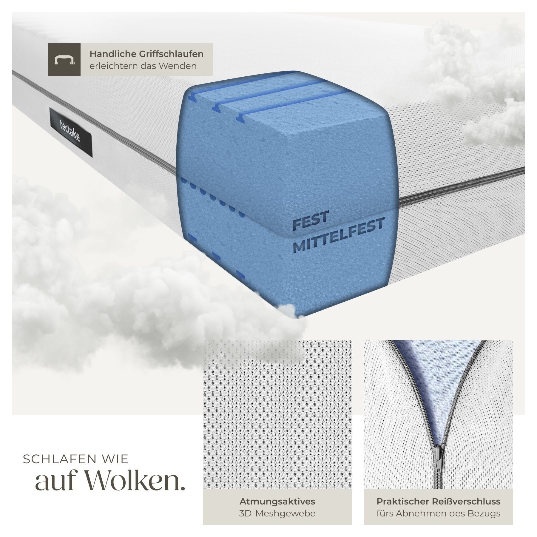 tectake Polsterbett Komfortbett mit LED-Leisten & Stauraum - Samtoptik mit Steppmuster (Bettset mit Matratze, in Samtoptik Schwarz), Matratze mit Komfortschaumk – Bild 3 von 5