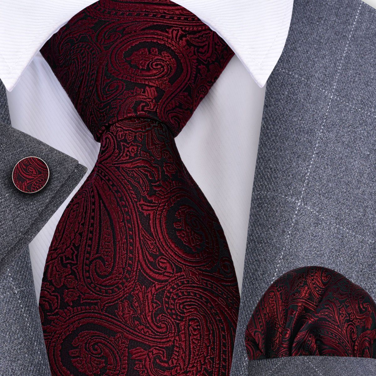 Rot Krawatte Trachtenkrawatte Seide + Manschettenknöpfe Krawatte Krawatte Einstecktuch - Seidenkrawatte Moschen-Bayern Krawatten-Set Herrenkrawatte +