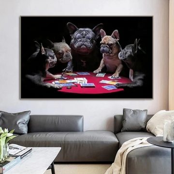 TPFLiving Kunstdruck (OHNE RAHMEN) Poster - Leinwand - Wandbild, Die Pokerrunde mit den Bulldoggen (Verschiedene Größen), Farben: Leinwand bunt - Größe: 20x30cm