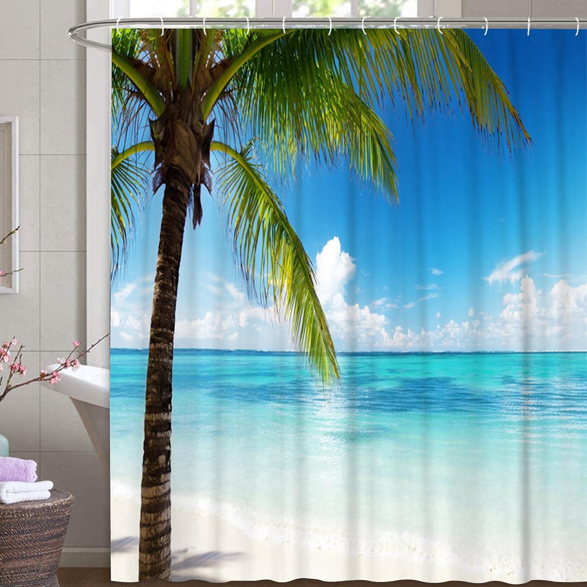 M&W DAS DESIGN Duschvorhang 180x200 Shower curtains Anti schimmel Waschbar Palm vor der Küste