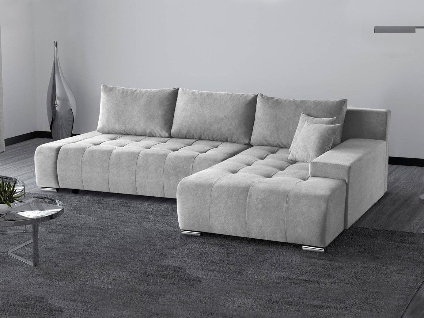 Beautysofa Ecksofa DRACO mit Schlaffunktion und Bettkasten, Ecke mit Einfügung