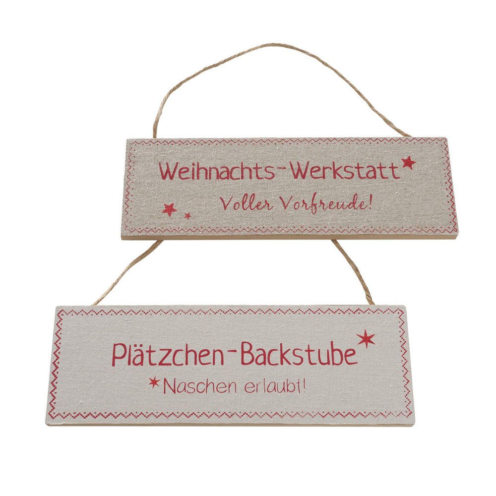 BOLTZE Metallschild 2tlg. Hängeschild VORFREUDE natur rot Holzschild Weihnachten (2 Motive