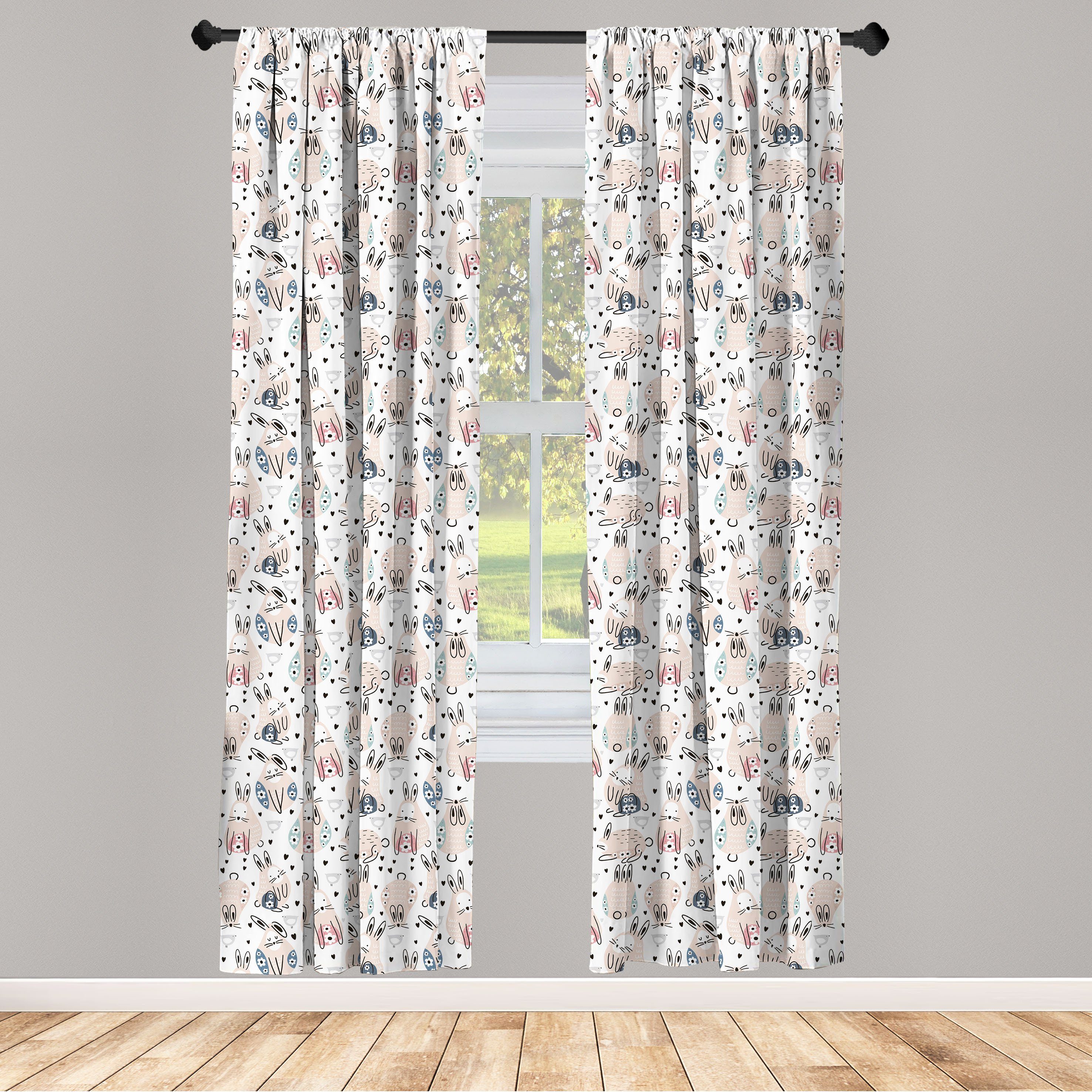 Gardine Vorhang für Wohnzimmer Schlafzimmer Dekor, Abakuhaus, Microfaser, Ostern Kaninchen mit Blumen