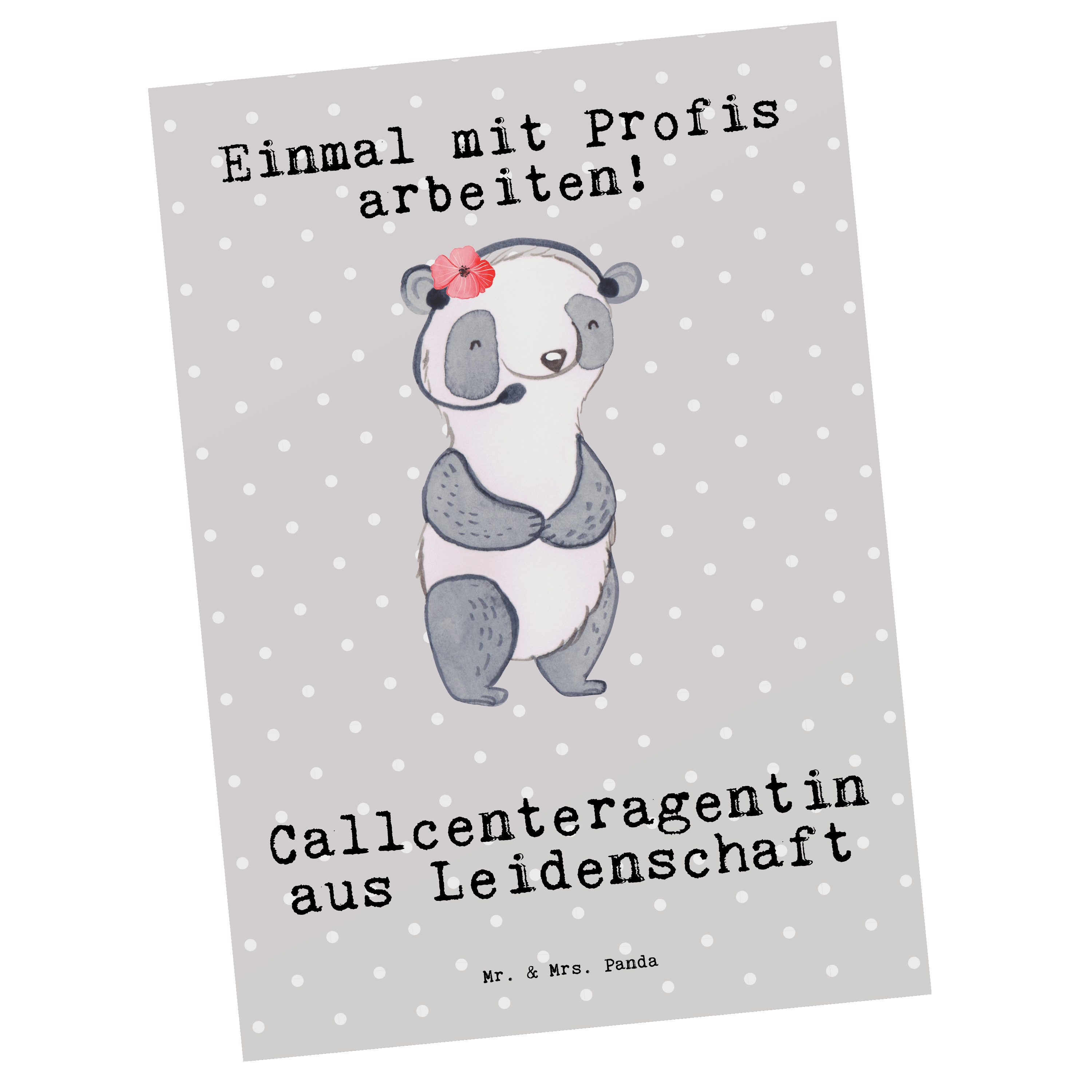 Postkarte - Panda Mr. & Arbeits - Grau aus Leidenschaft Geschenk, Pastell Callcenteragentin Mrs.