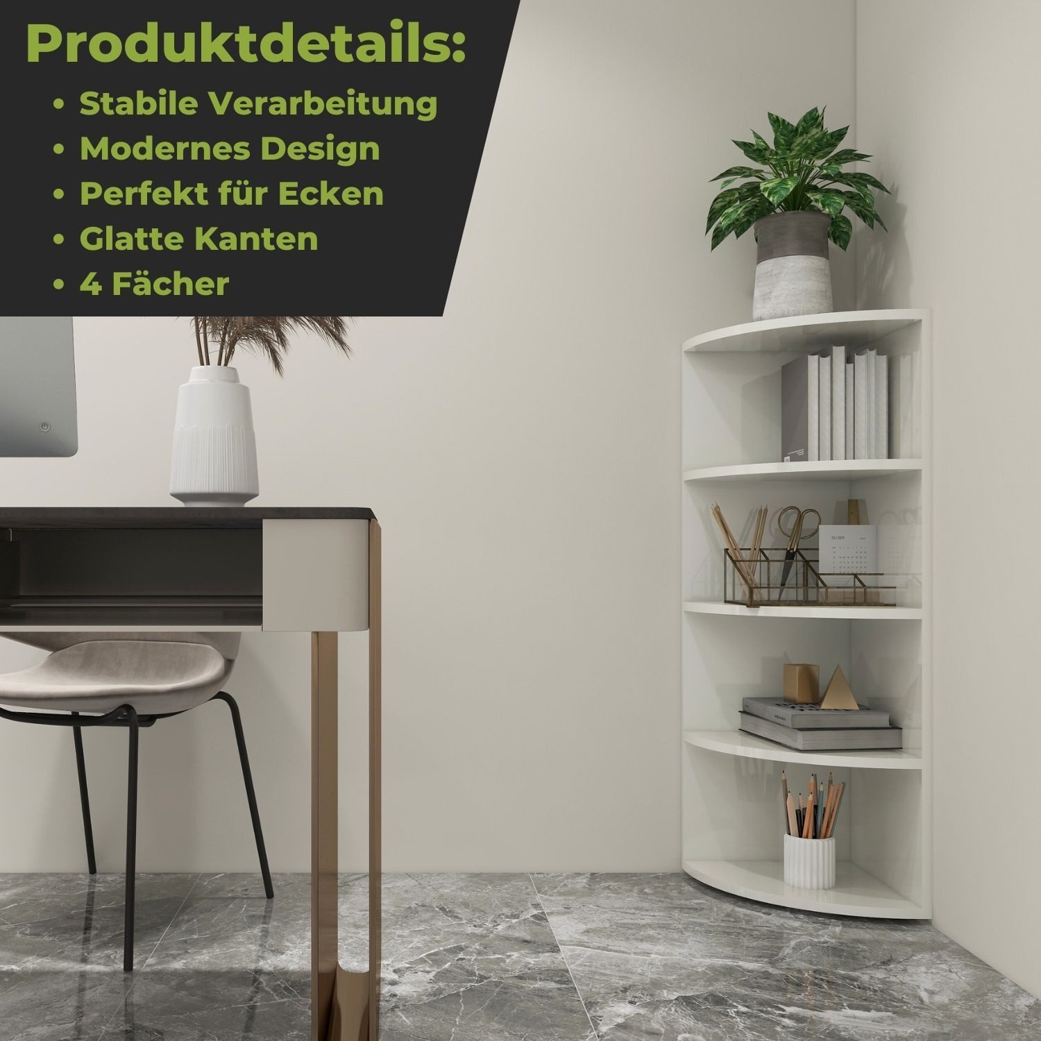 Coemo Standregal CORNER 120, Weiß 4 Fächer Eckregal 40x40x120 cm Regal aus Holz Bücherregal