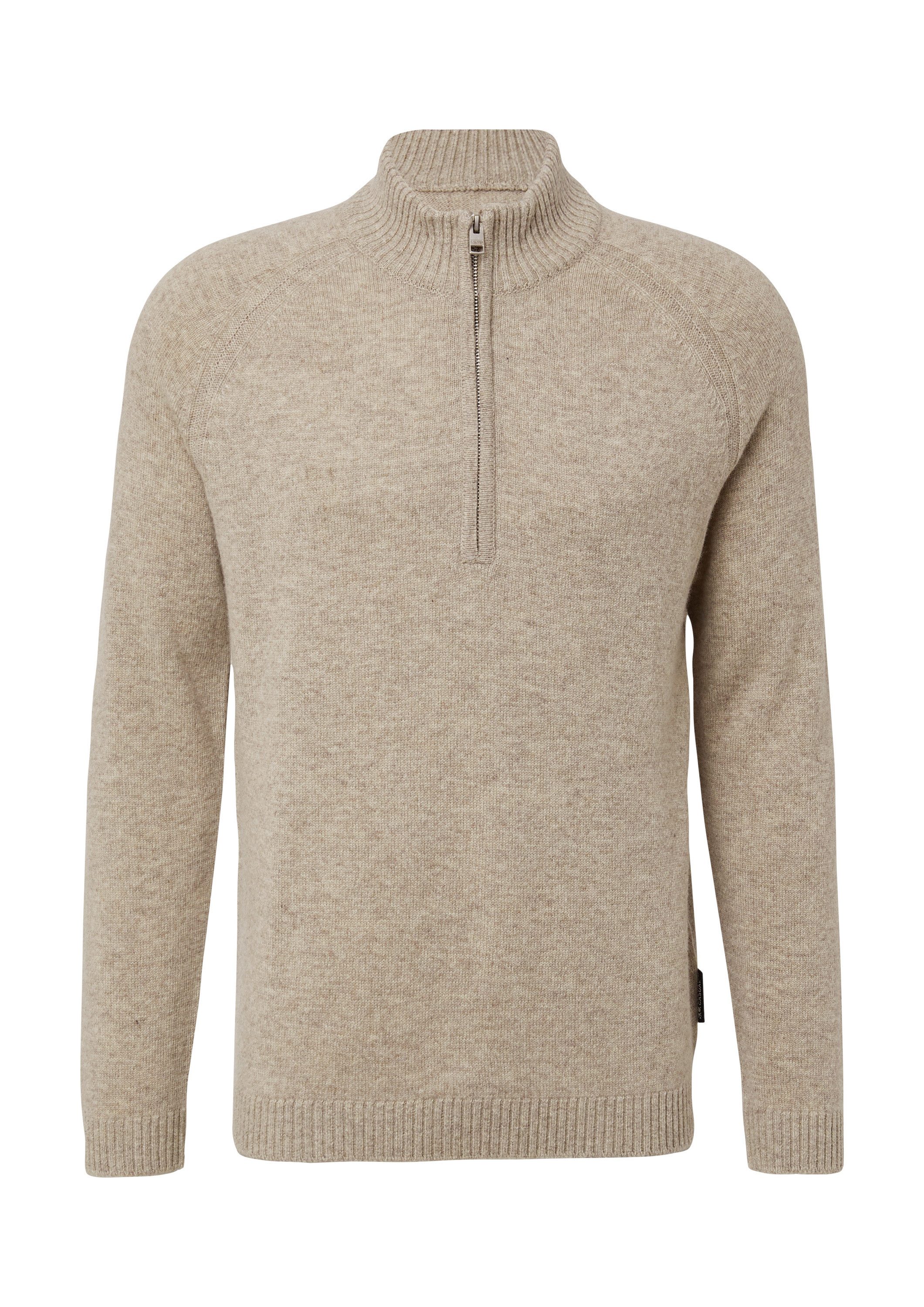 s.Oliver Longpullover Strickpullover Strickpullover aus reiner Wolle mit Troyer-Kragen