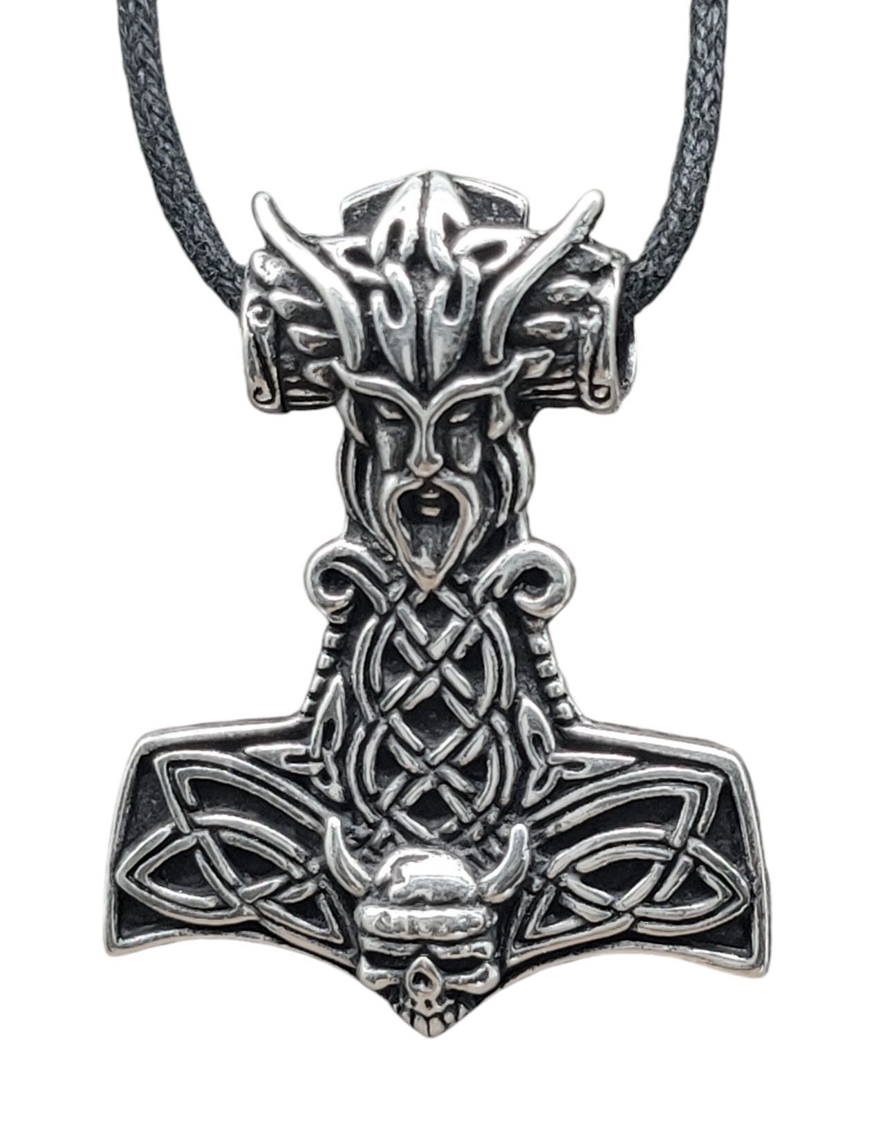 Kiss of Leather Kettenanhänger Thorshammer Anhänger 925 Silber Odin Wikinger Schädel Helm
