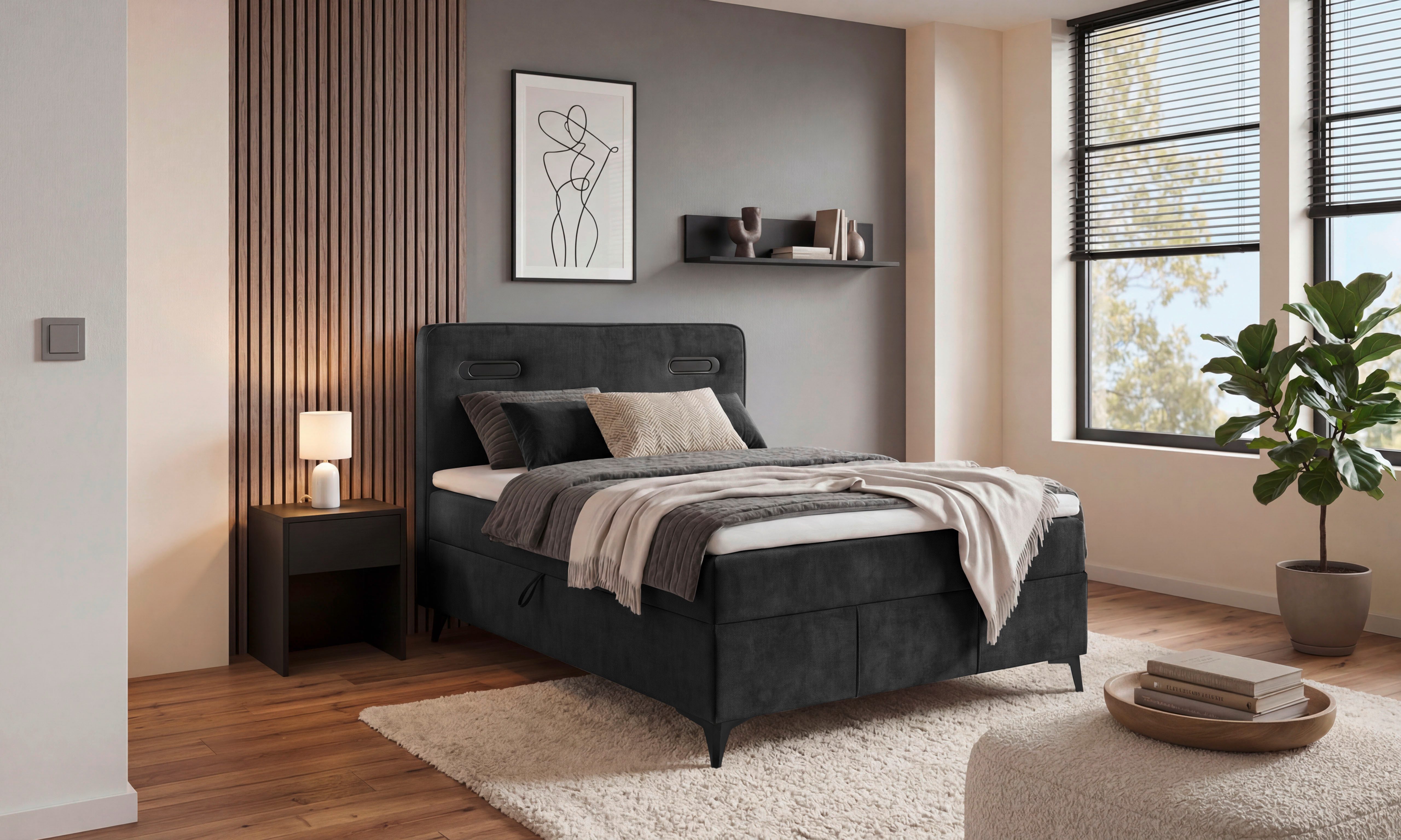ED EXCITING DESIGN Boxbett Altea 120x200 mit LED und Bettkasten, inkl. 4 cm Topper, H3, Bettkasten und LED-Beleuchtung