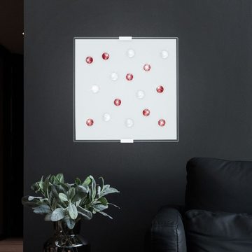 EGLO LED Deckenleuchte, LED-Leuchtmittel fest verbaut, Warmweiß, Hochwertige LED Decken Leuchte Glas Steine rot weiß klar