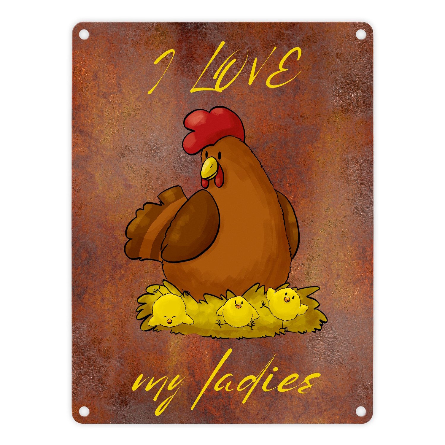 Metallschild I love my ladies Huhn Metallschild in 15x20 cm mit Spruch