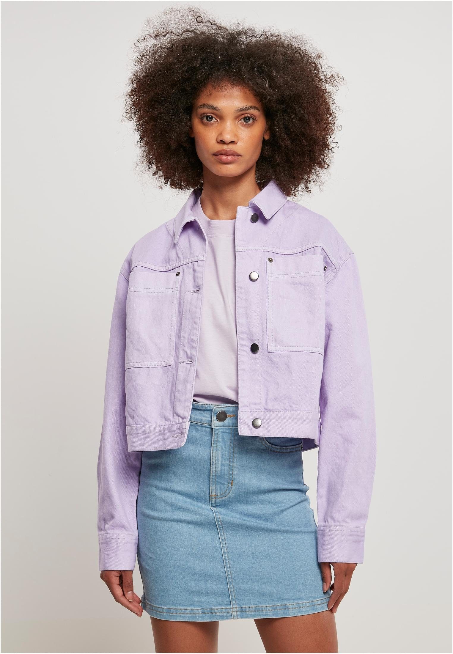 URBAN CLASSICS Jacket (1-St) Short Damen Outdoorjacke lilac Worker Boxy Ladies