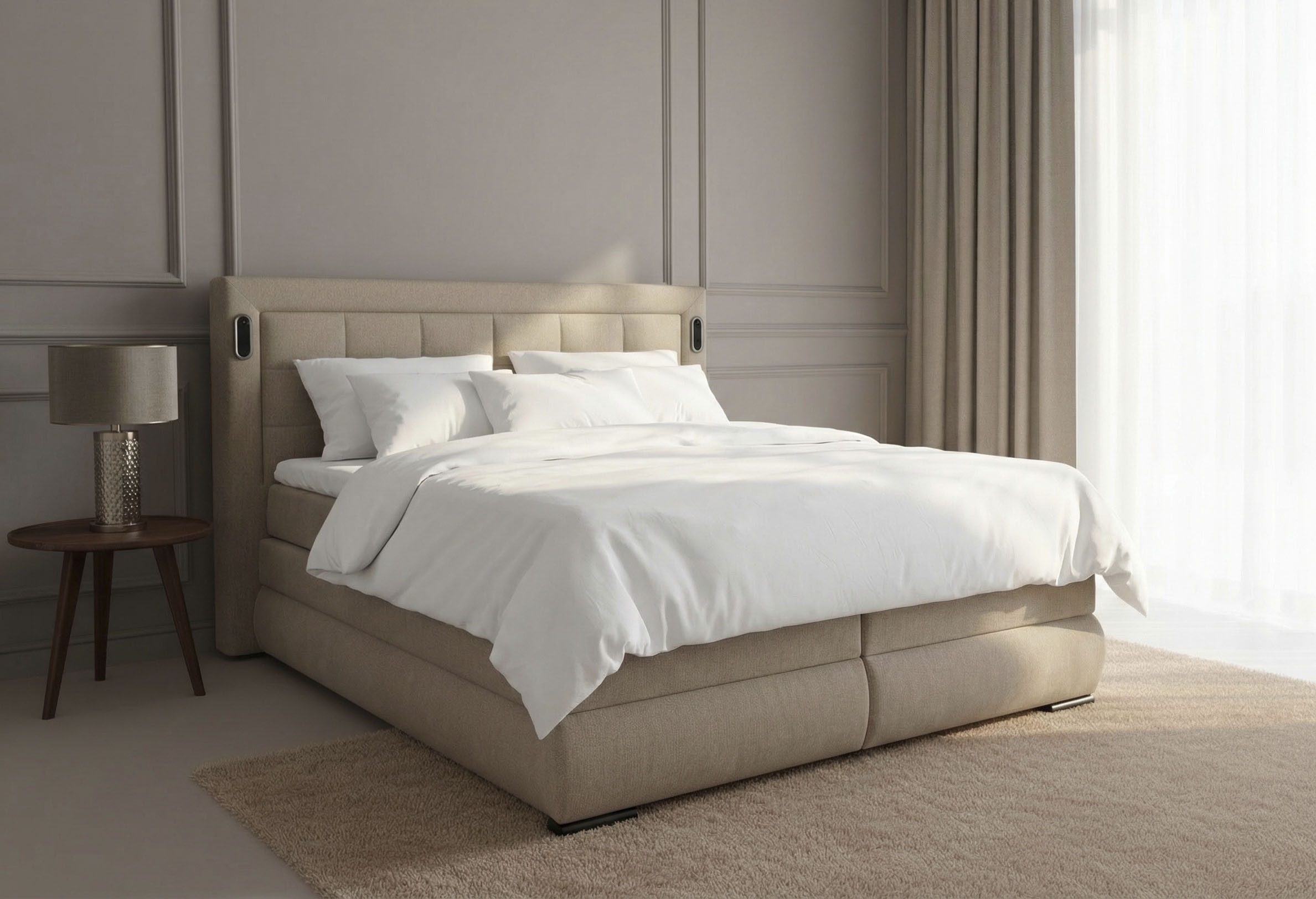 OTTO home Boxspringbett MIVVA mit Bettkasten, mit Taschenfederkernmatratze H3, H3/H4 mix, H4 (mit hochwertigem Strukturstoff, wahlweise mit LED-Leuchten), mit K – Bild 4 von 5