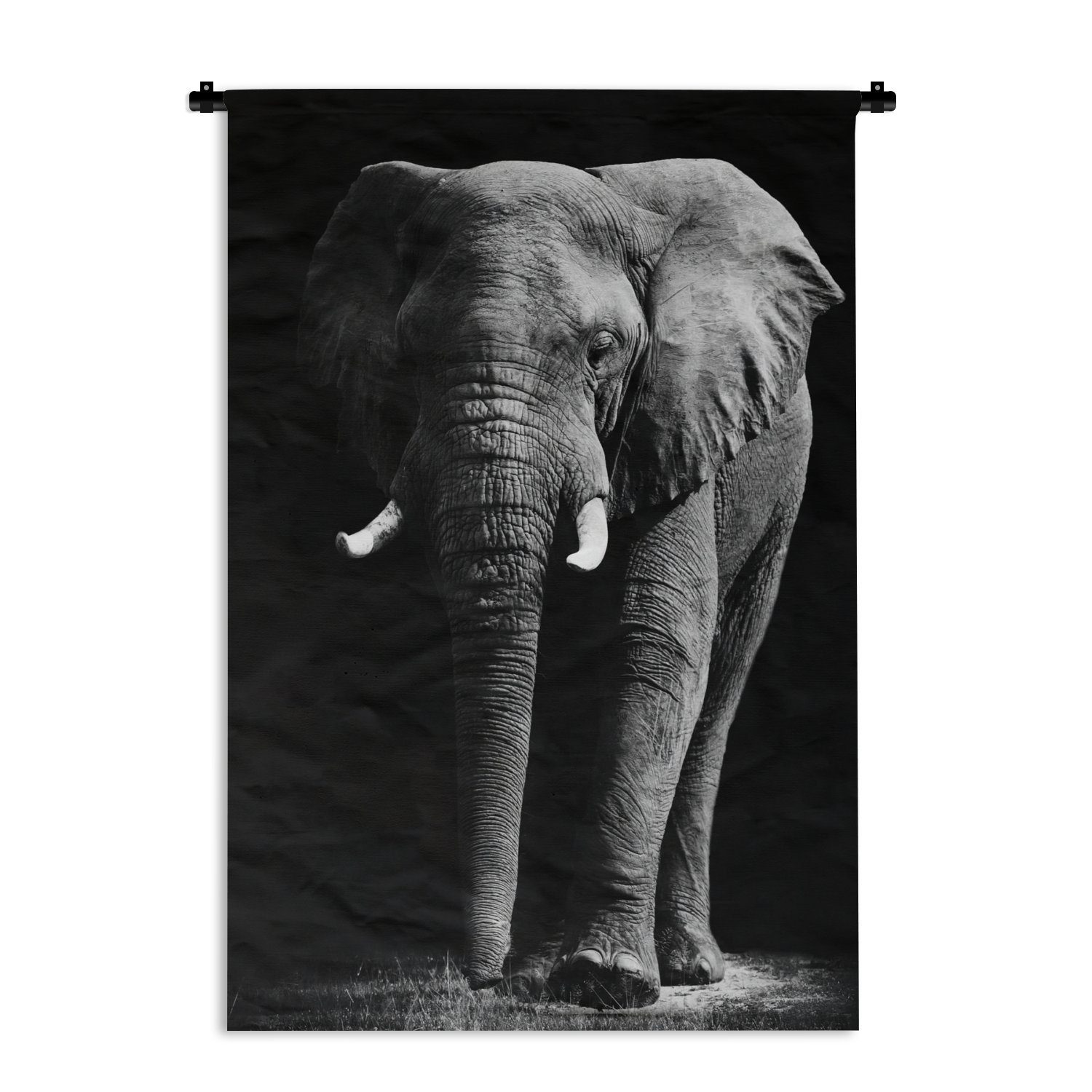 MuchoWow Wanddekoobjekt Elefant - Schwarz - Weiß - Wilde Tiere, Wanddeko für Wohnzimmer, Schlafzimmer, Kleid, Wandbehang, Kinderzimmer