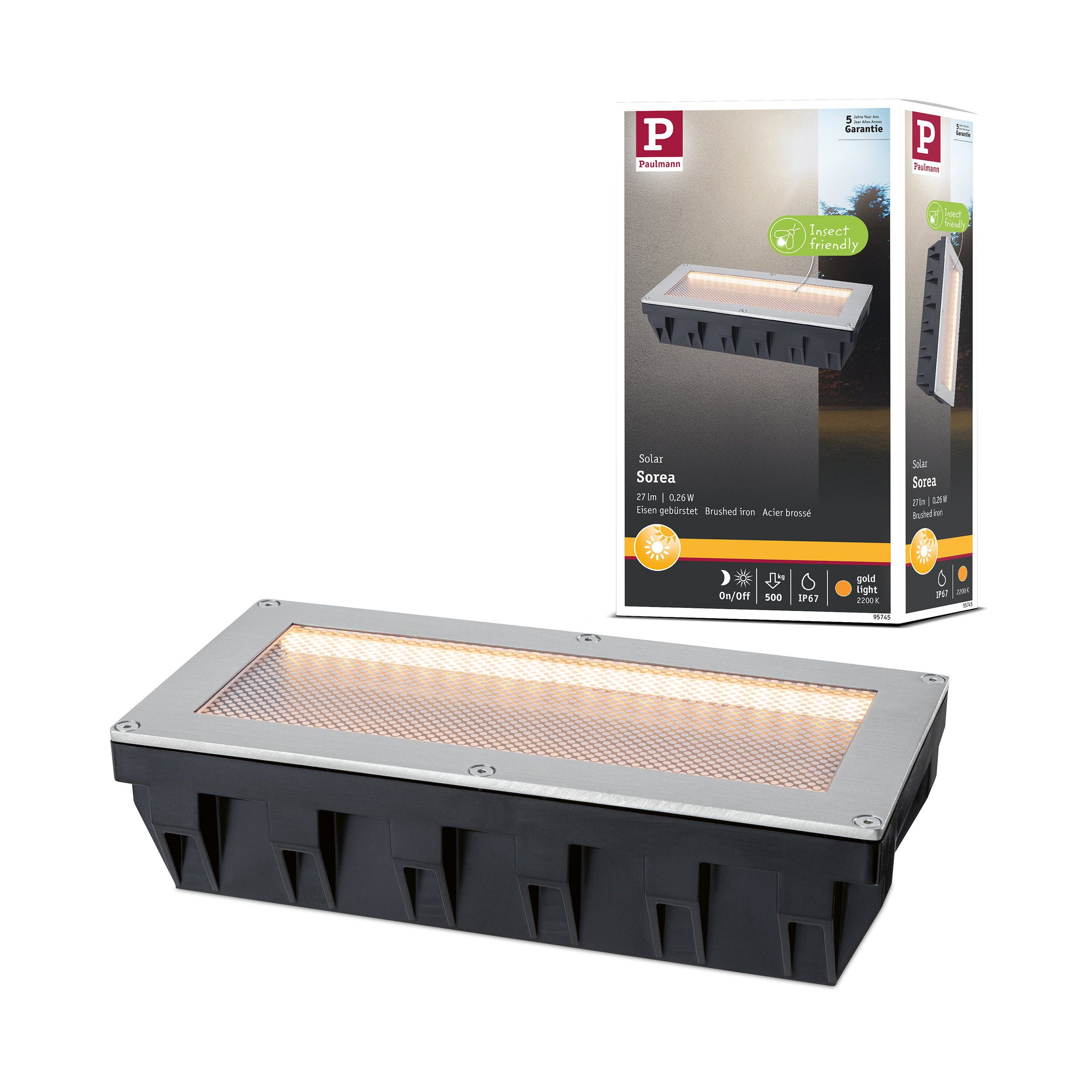 Paulmann LED Solarleuchte Solar LED Bodeneinbauleuchte Sorea Dämmerungssensor IP67 eckig 200x100
