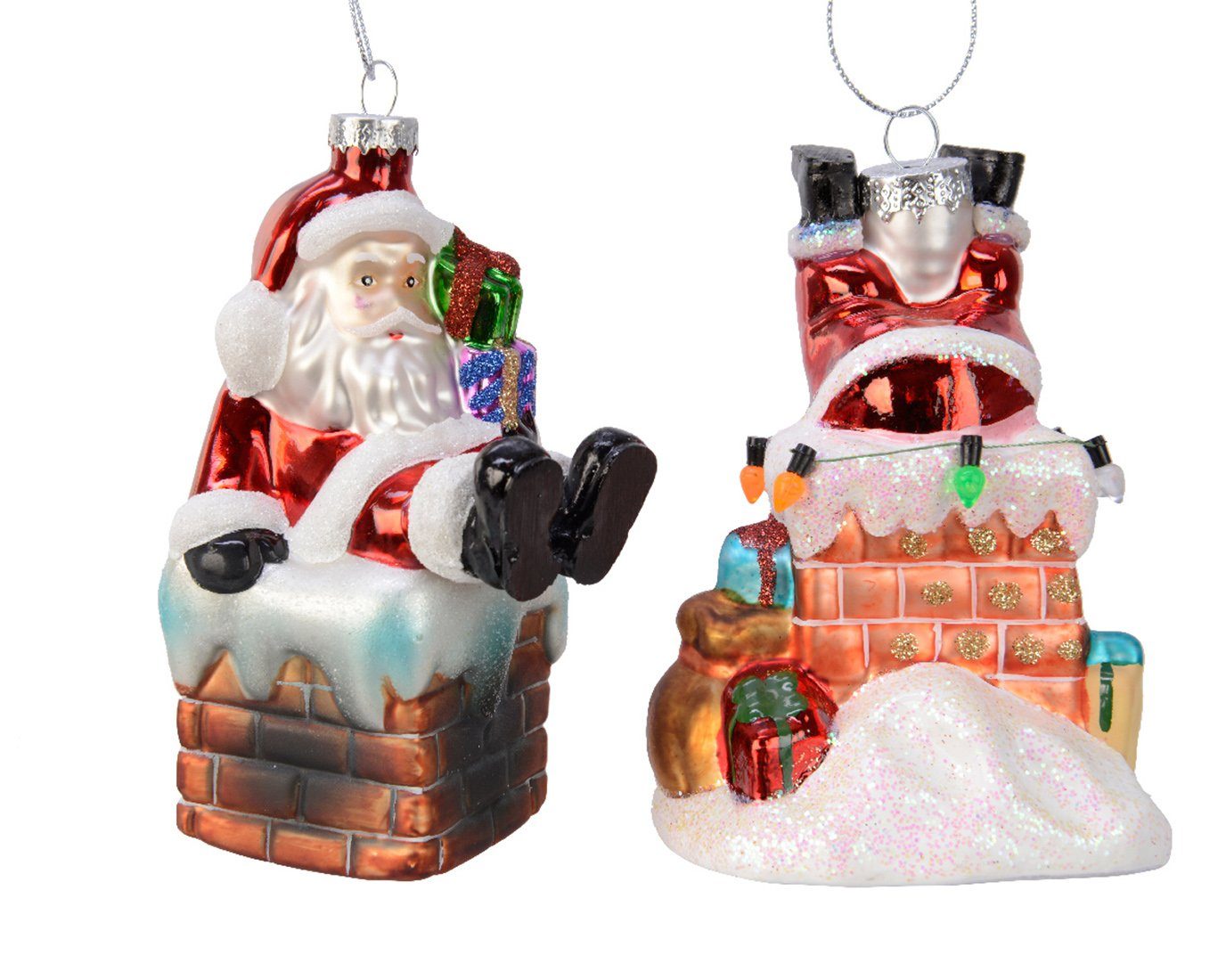 Decoris season decorations Christbaumschmuck, Christbaumschmuck Glas Weihnachtsmann mit Schornstein 13cm - 2er Set