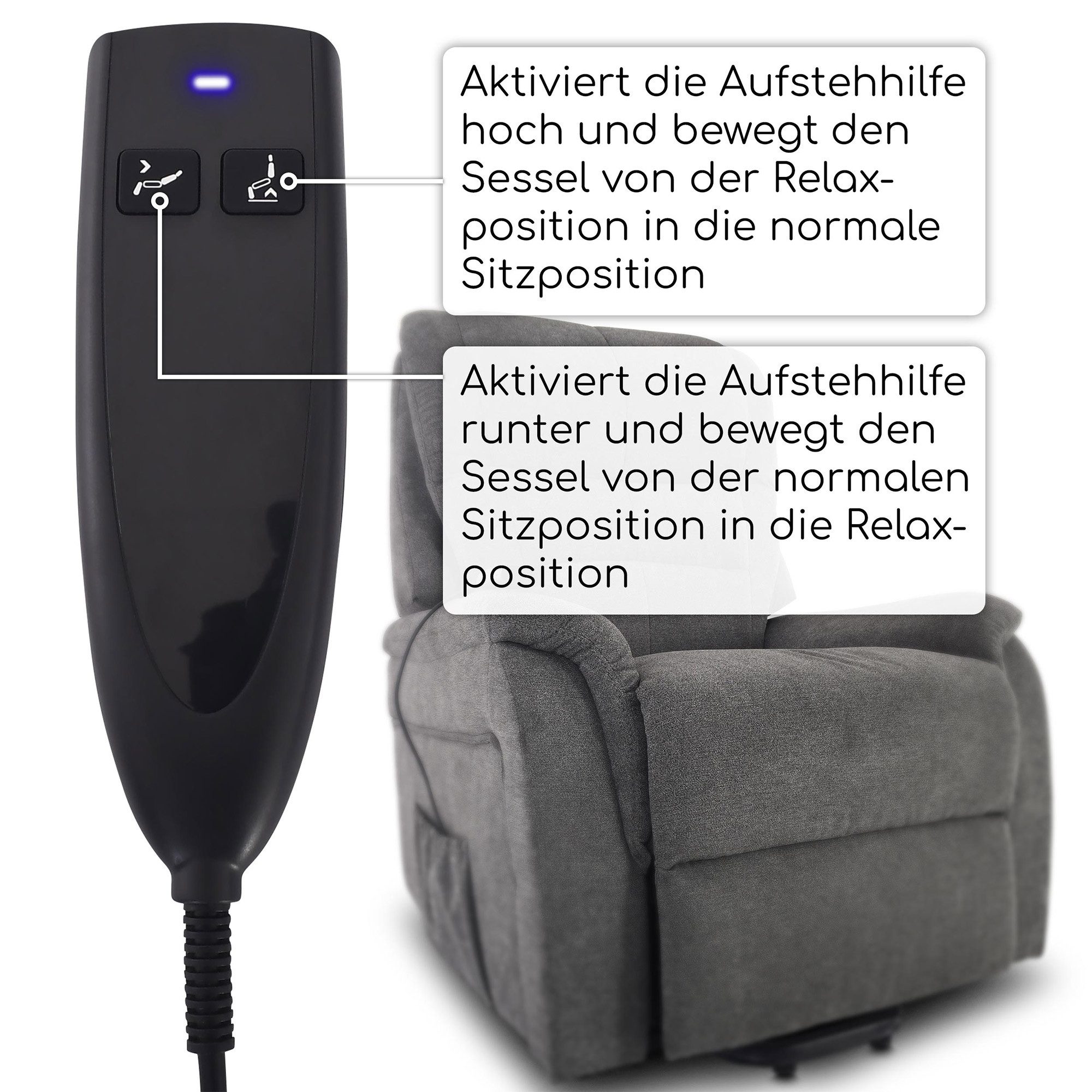 Raburg TV-Sessel Fernsehsessel mit Aufstehhilfe, Relaxsessel mit Liegefunktion, Janik, elektrisch mit Fernbedienung, 1 Motoren, bis 120 kg