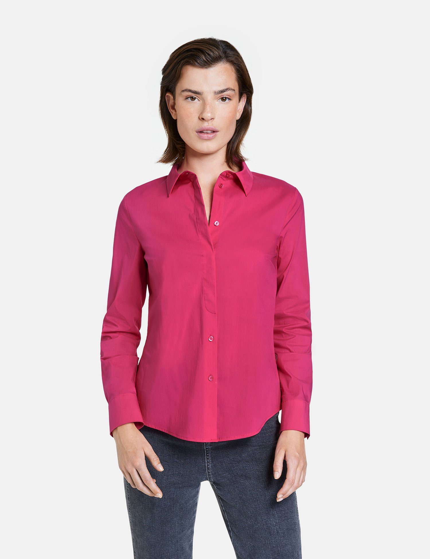 Taifun Langarmbluse Klassische Hemdbluse aus Baumwoll-Stretch Luminous Pink | Blusen