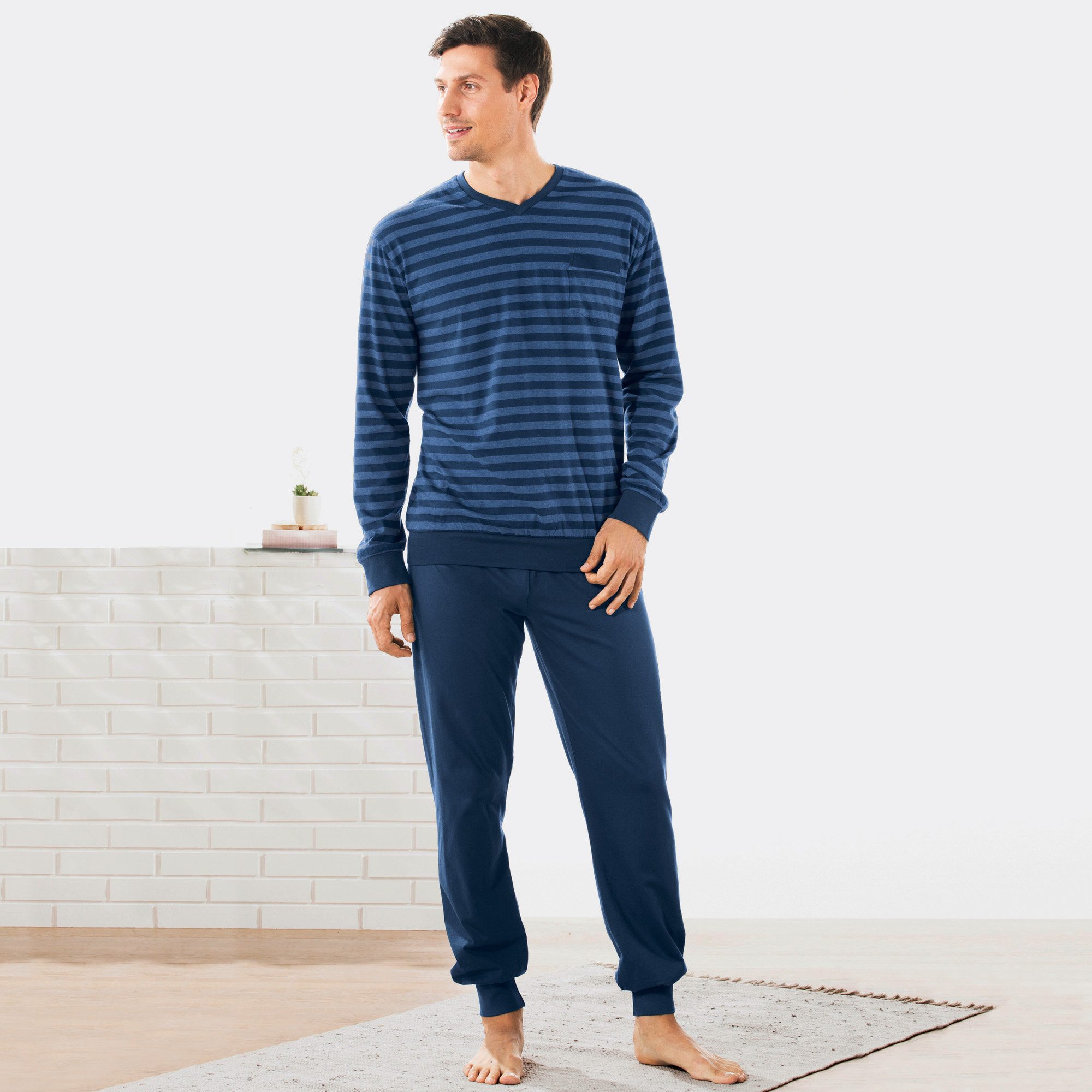 REDBEST Pyjama Herren-Schlafanzug 2er-Pack Single-Jersey Streifen günstig online kaufen