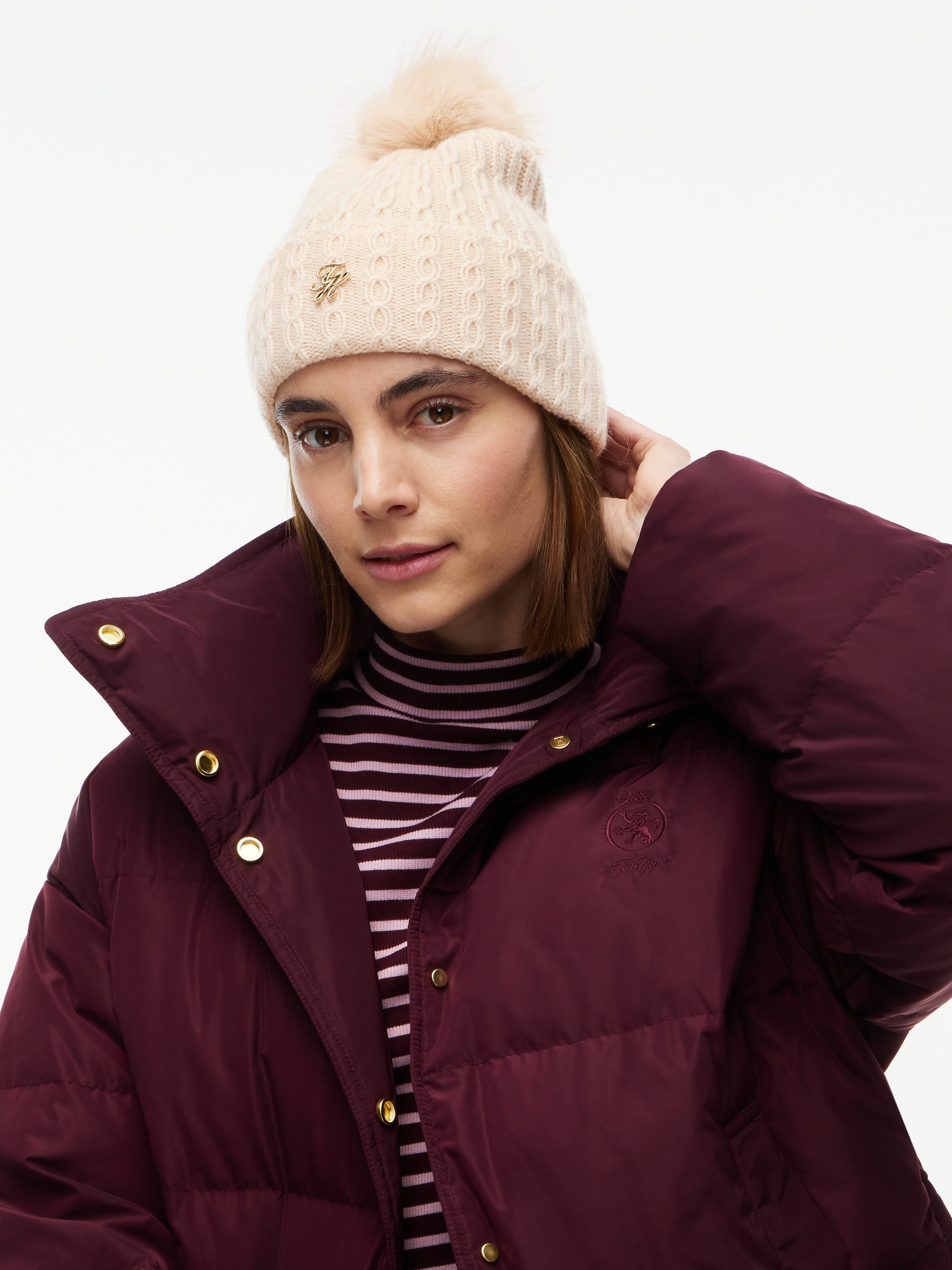 Tommy Hilfiger Beanie TH SCRIPT CABLE POM mit Kaschmiranteil