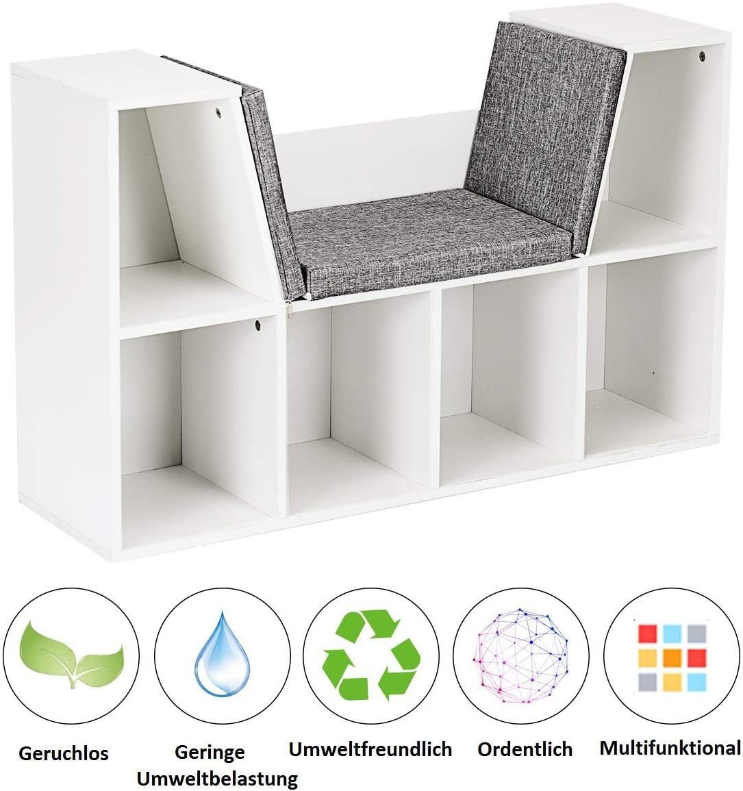 COSTWAY Bücherregal Aufbewahrungsregal, mit Kissen, 6 Fächer, 103x30x63cm – Bild 2 von 5