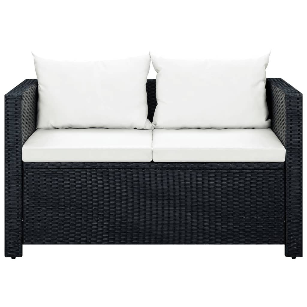 vidaXL Garten-Essgruppe Lounge Garten mit 3-tlg Set Auflagen Poly Sitzgruppe Rattan Se Schwarz