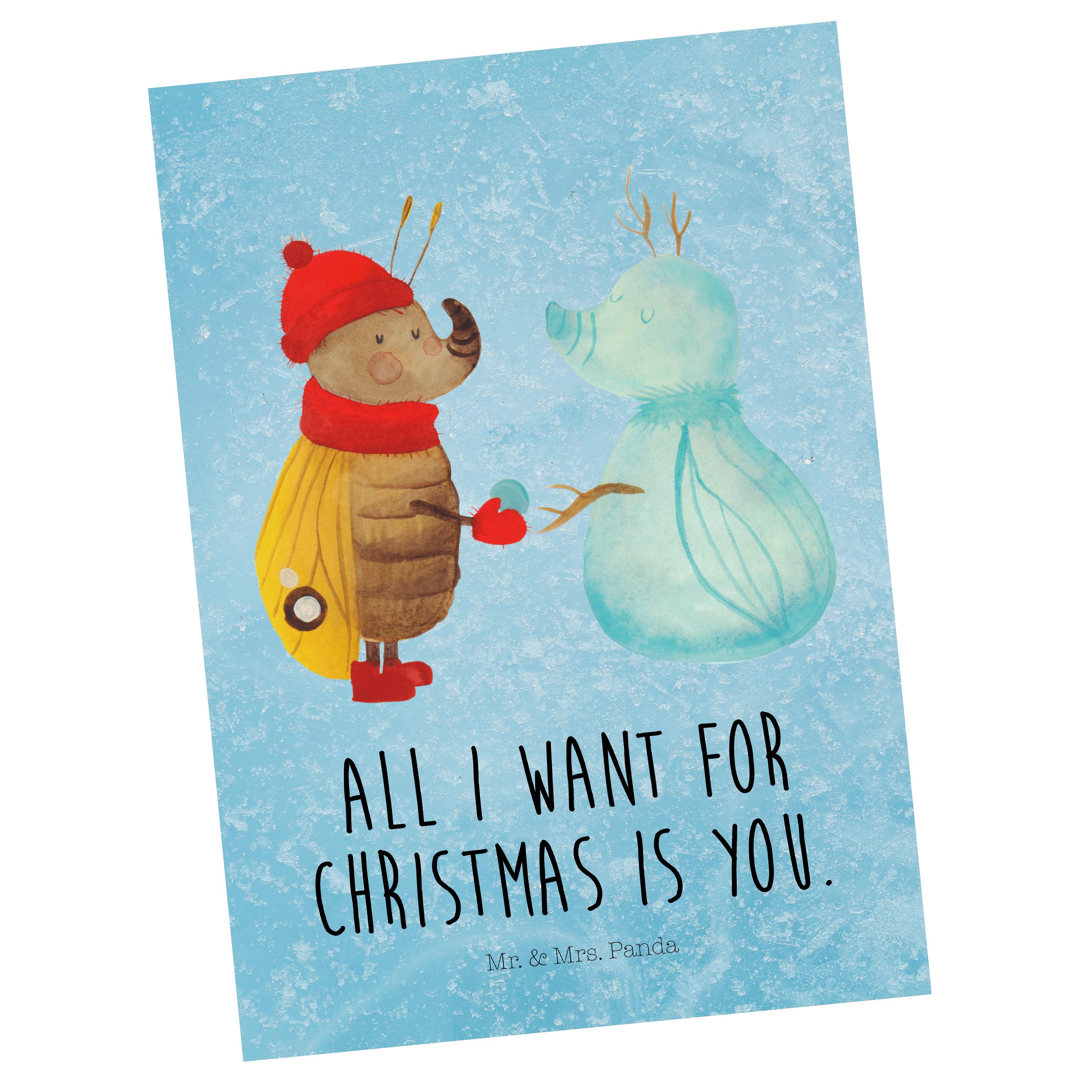 Mr. & Mrs. Panda Postkarte Nachtfalter Schneemann - Eisblau - Geschenk, Winter, Grußkarte, Gebu | Grußkarten