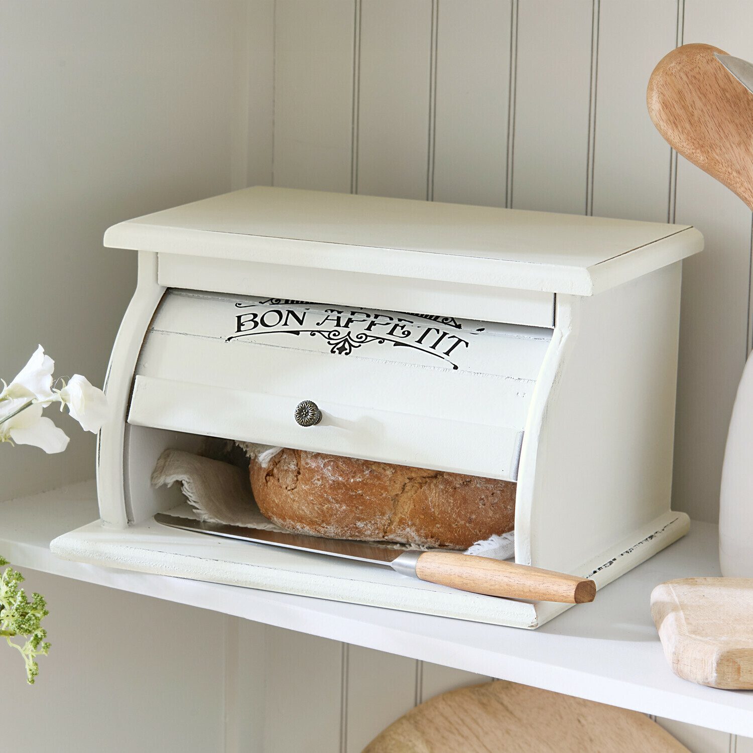Mirabeau Brotkasten Brotbox Bon Appetit antikweiß, MDF, Boden: Tannenholz (cunninghamia lanceolata) – Bild 2 von 5