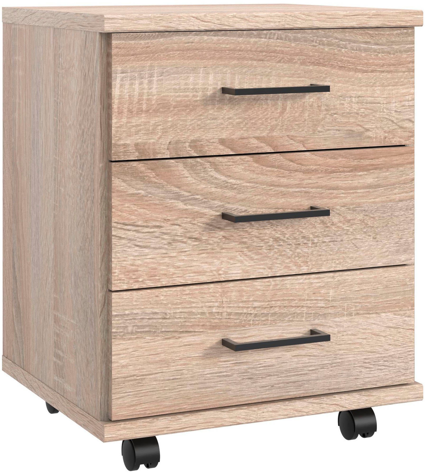 3 hoch Schubladen, mit Sägerau 58cm Home Desk, Eiche Nachbildung Rollcontainer breit, 46cm Wimex