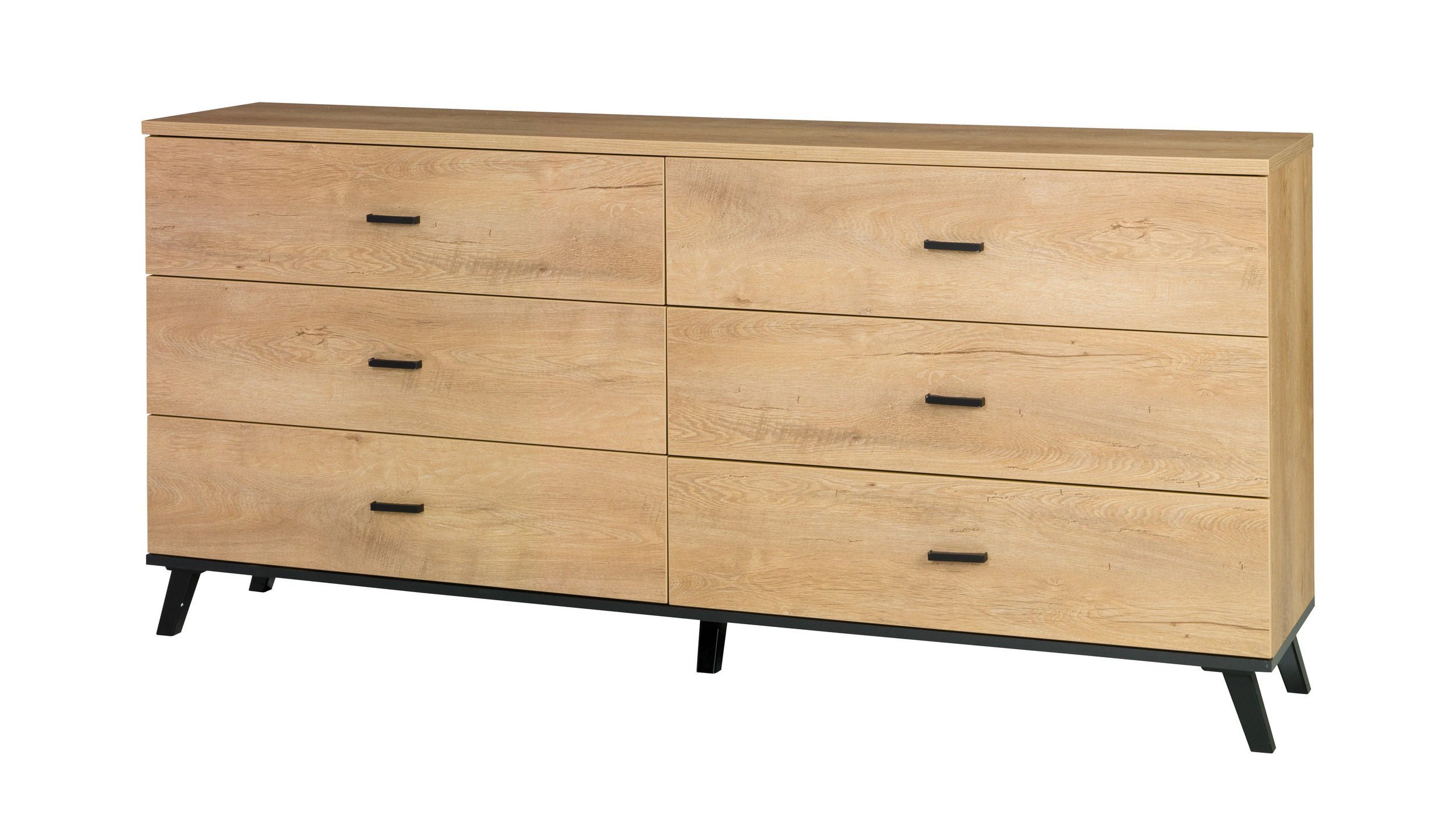 Beautysofa Kommode Moderne, elegante, geräumige Kommode mit Schubladen Jenny 05 (Farbe: eiche lefkas + schwarz), B:181/H:84/T:40cm