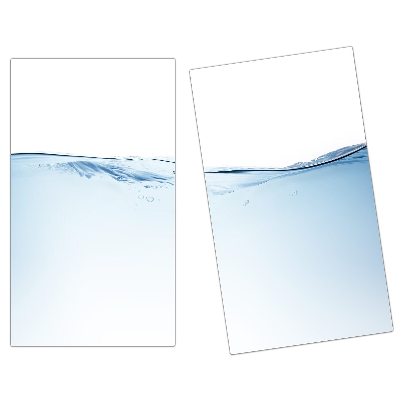 Primedeco Wasserwelle tlg) Spritzschutz (2 Glas, Herdabdeckplatte Glas leicht, Herd-Abdeckplatte aus