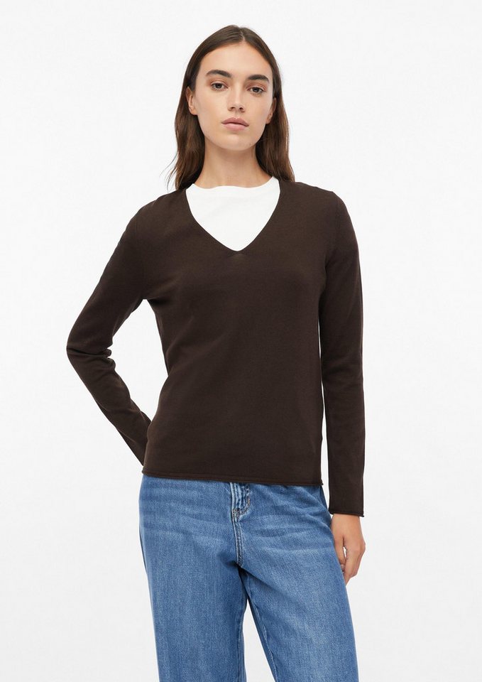 s.Oliver Longpullover Strickpullover Strickpullover mit V-Ausschnitt und Rollkanten