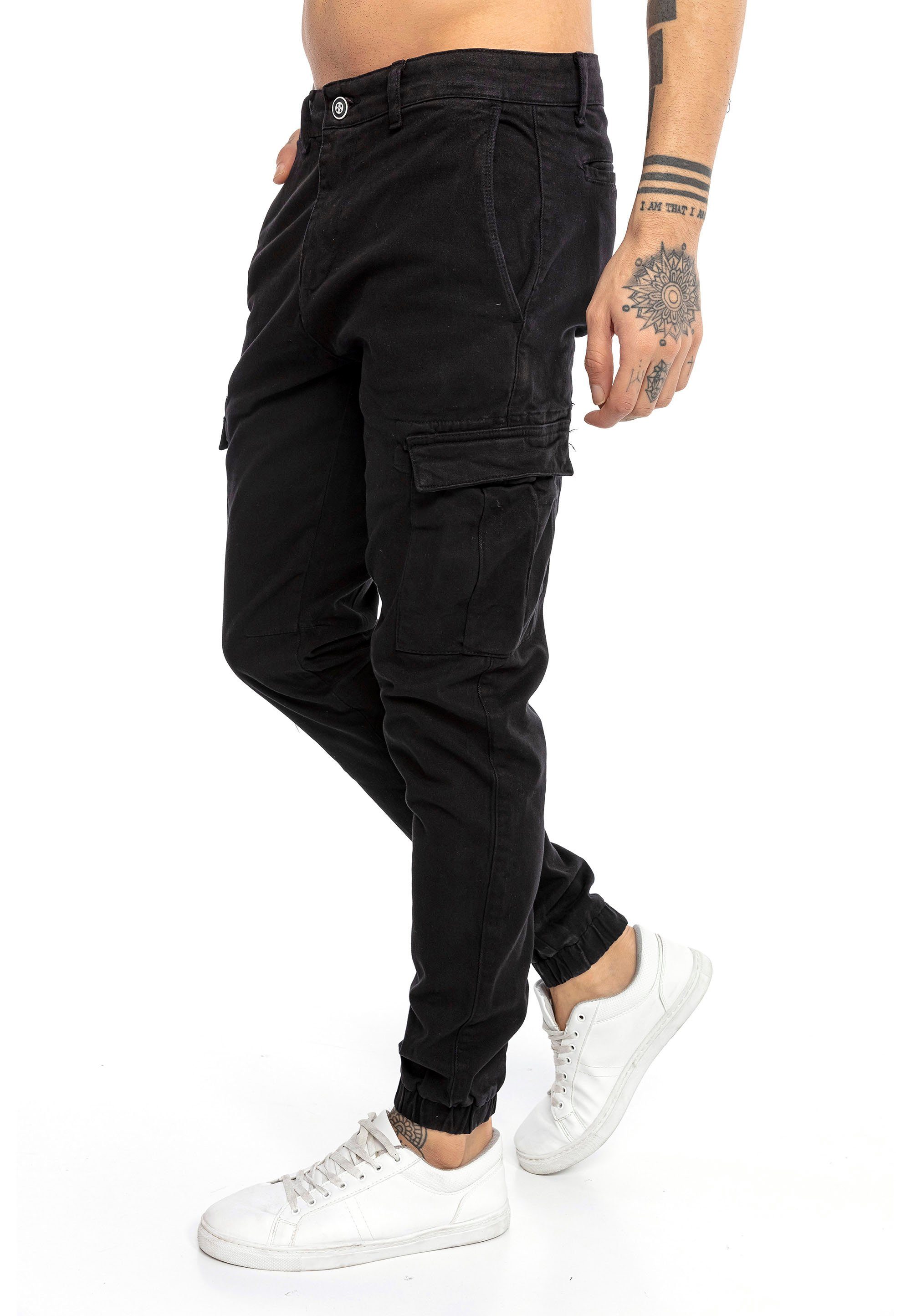 RedBridge Cargohose Stylische Jogger Jeans Cargo Hose Twill Schwarz