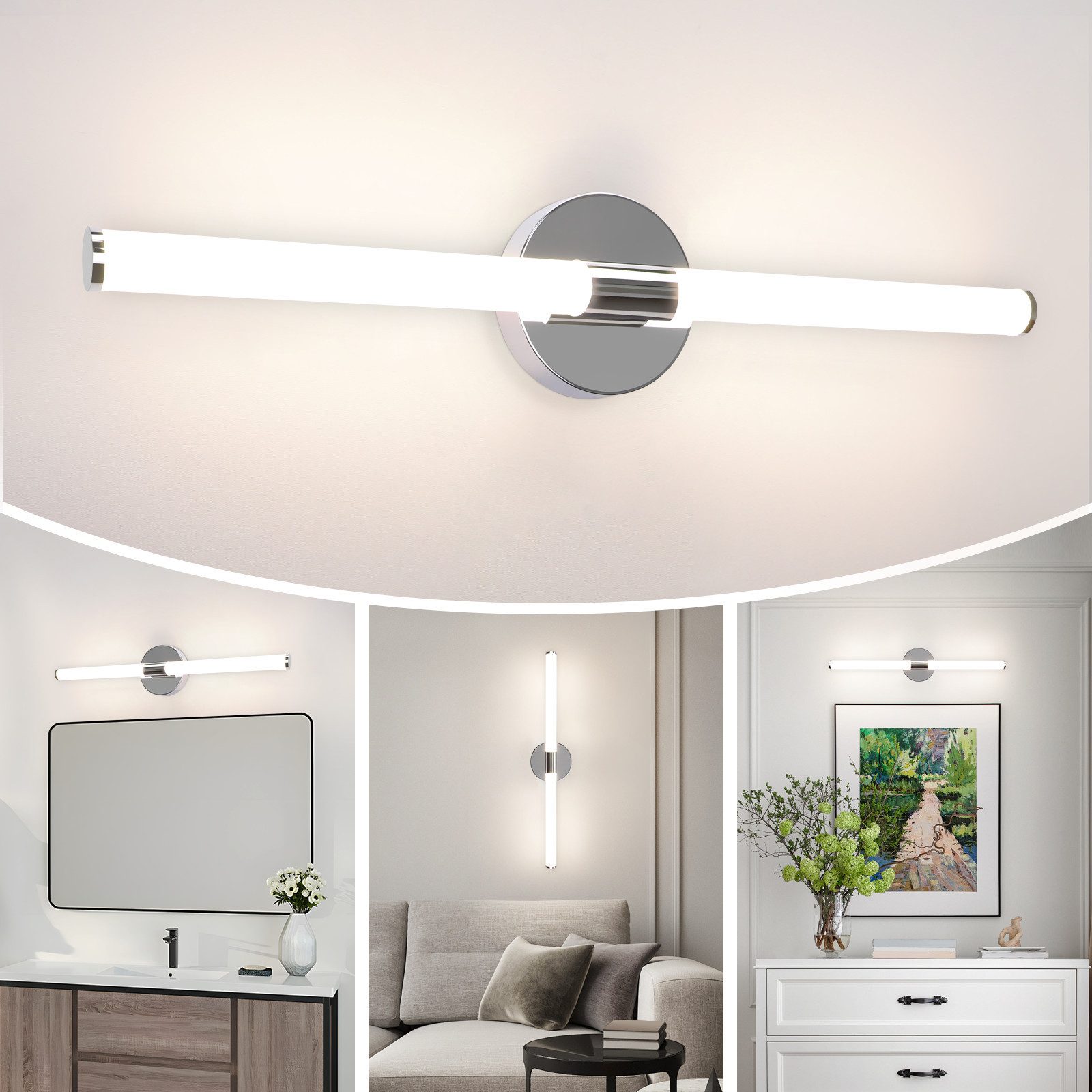 Glitzerlife Spiegelleuchte Bad Wandlampe LED - 8W Badlampe 60CM Wandleuchte 4000K Neutralweiß Modern IP44 Wasserdicht Badlampe Chrom Für Badschrank Keller Küche_voghion.com