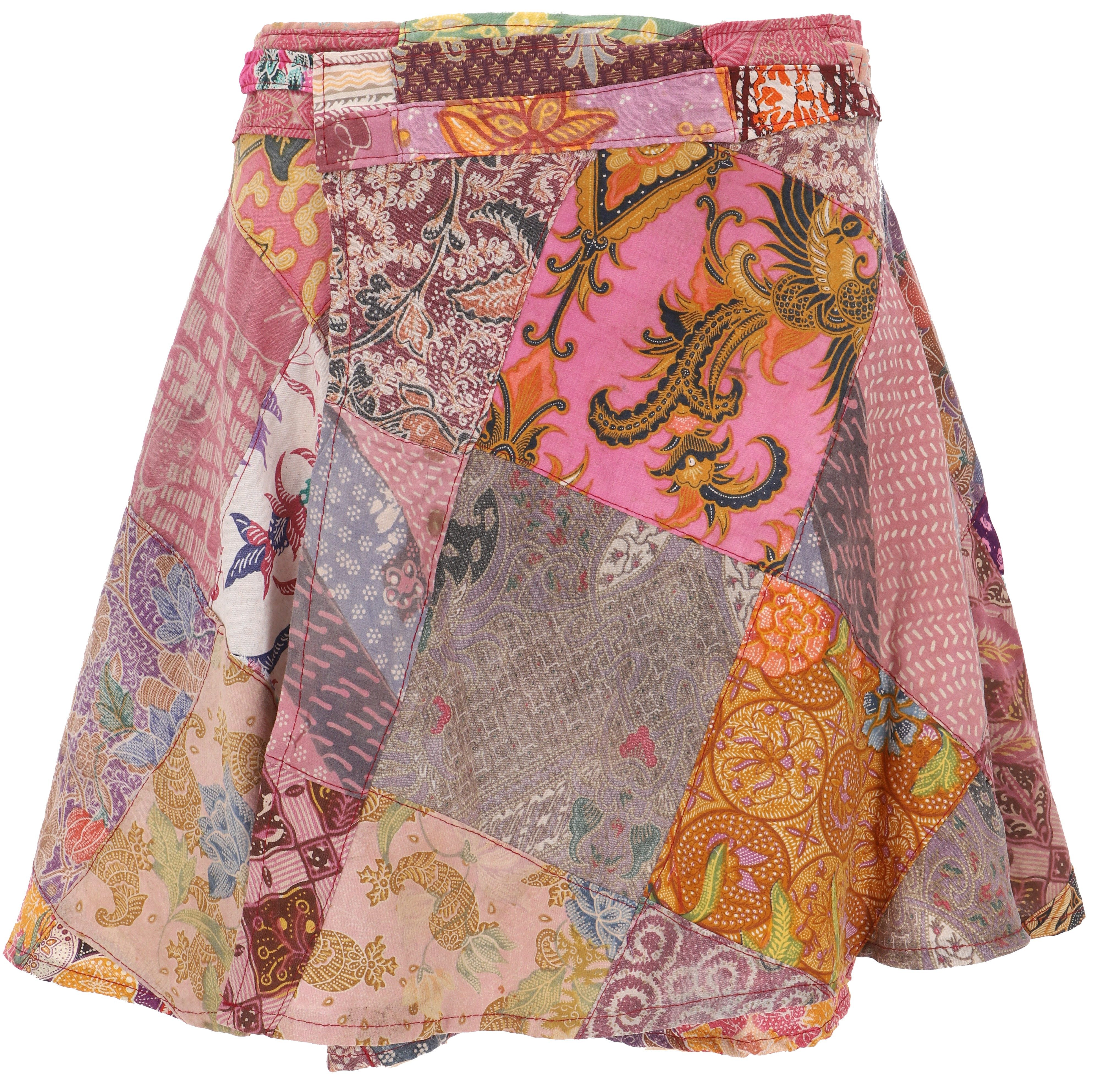 Guru-Shop Minirock Weit schwingender Patchwork Wickelrock,.. alternative Bekleidung