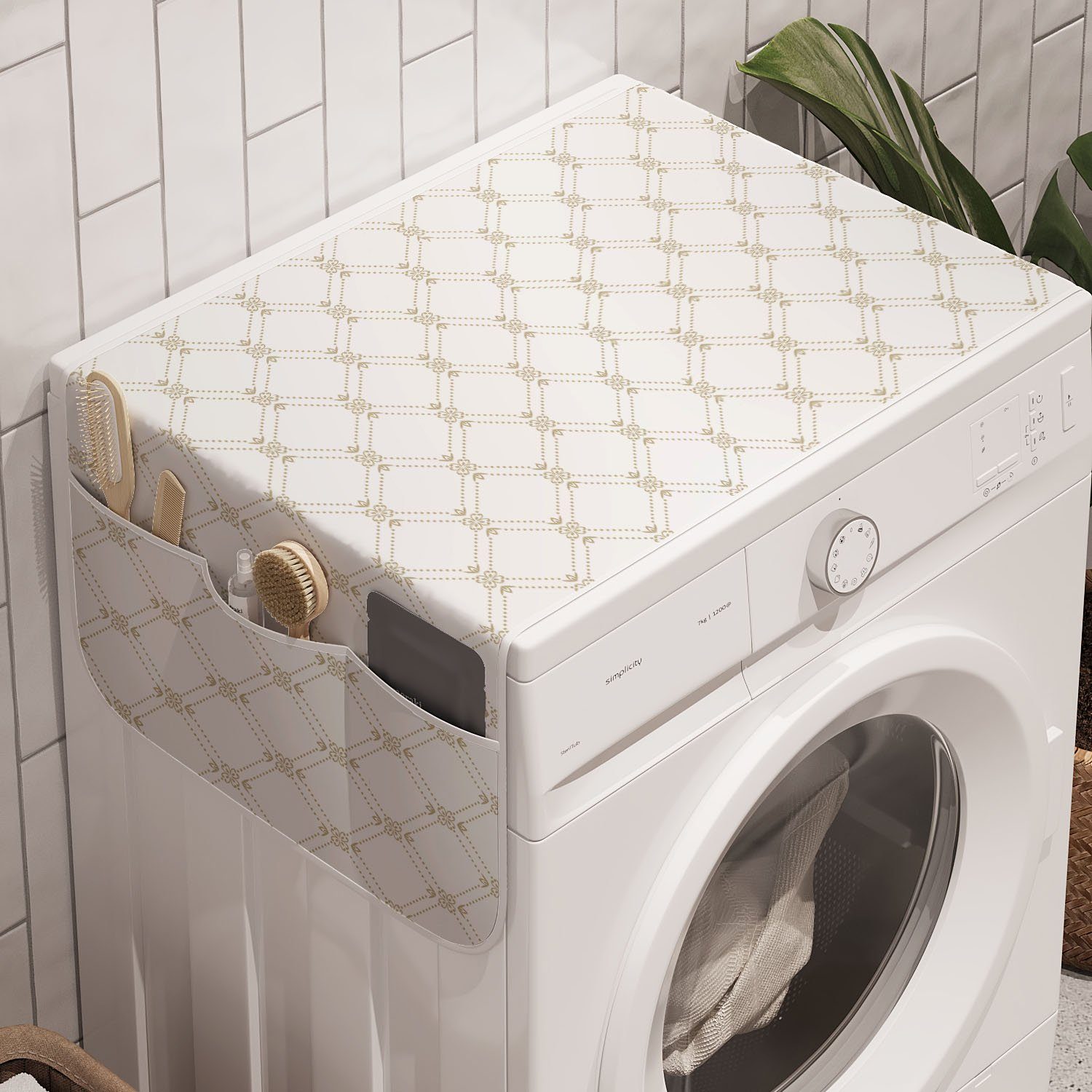 Abakuhaus Badorganizer Anti-Rutsch-Stoffabdeckung für Waschmaschine und Trockner, Gitter Dots und floralen Elementen