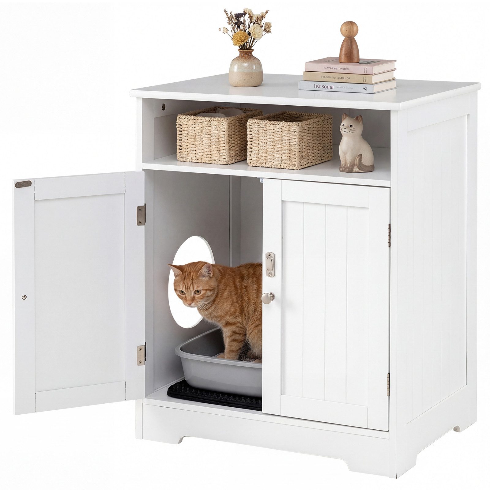 COSTWAY Tierhaus, Katzenschrank, Katzenhaus Beistelltisch, mit Tür