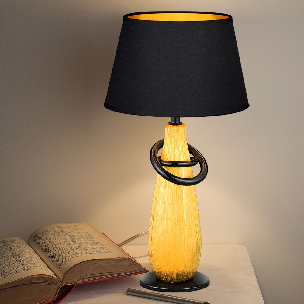 Leuchtmittel Beistelllampe Schirm H 38 Nachtlicht Stoff cm inklusive, nicht Tischleuchte Schreibtischlampe, etc-shop gold Retro