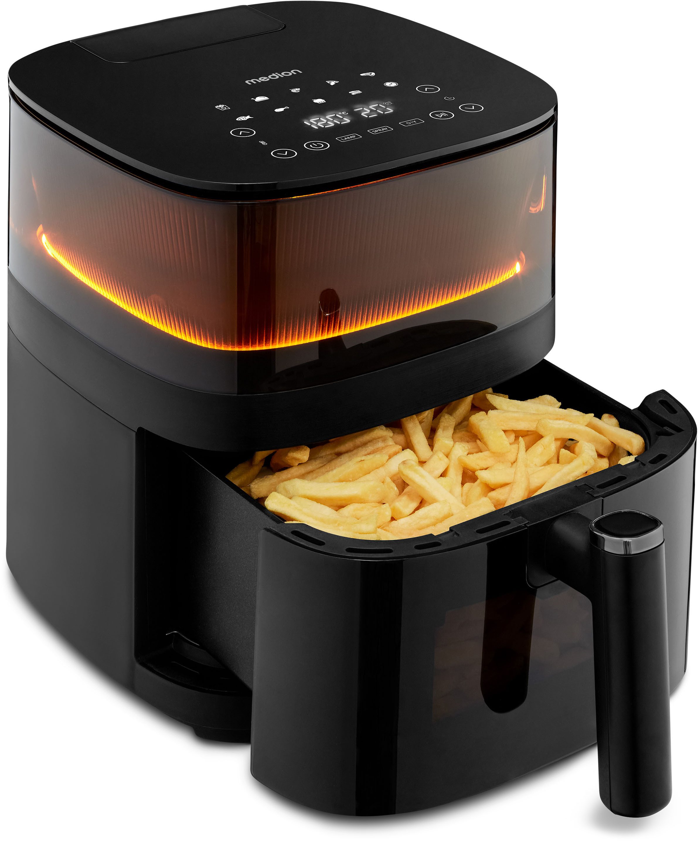 Medion® Heißluftfritteuse MD11780 X10 XL mit Sichtfenster, 1500 W, Temperatur einstellbar 80 - 230 °C, ILAG Beschichtung, Timer