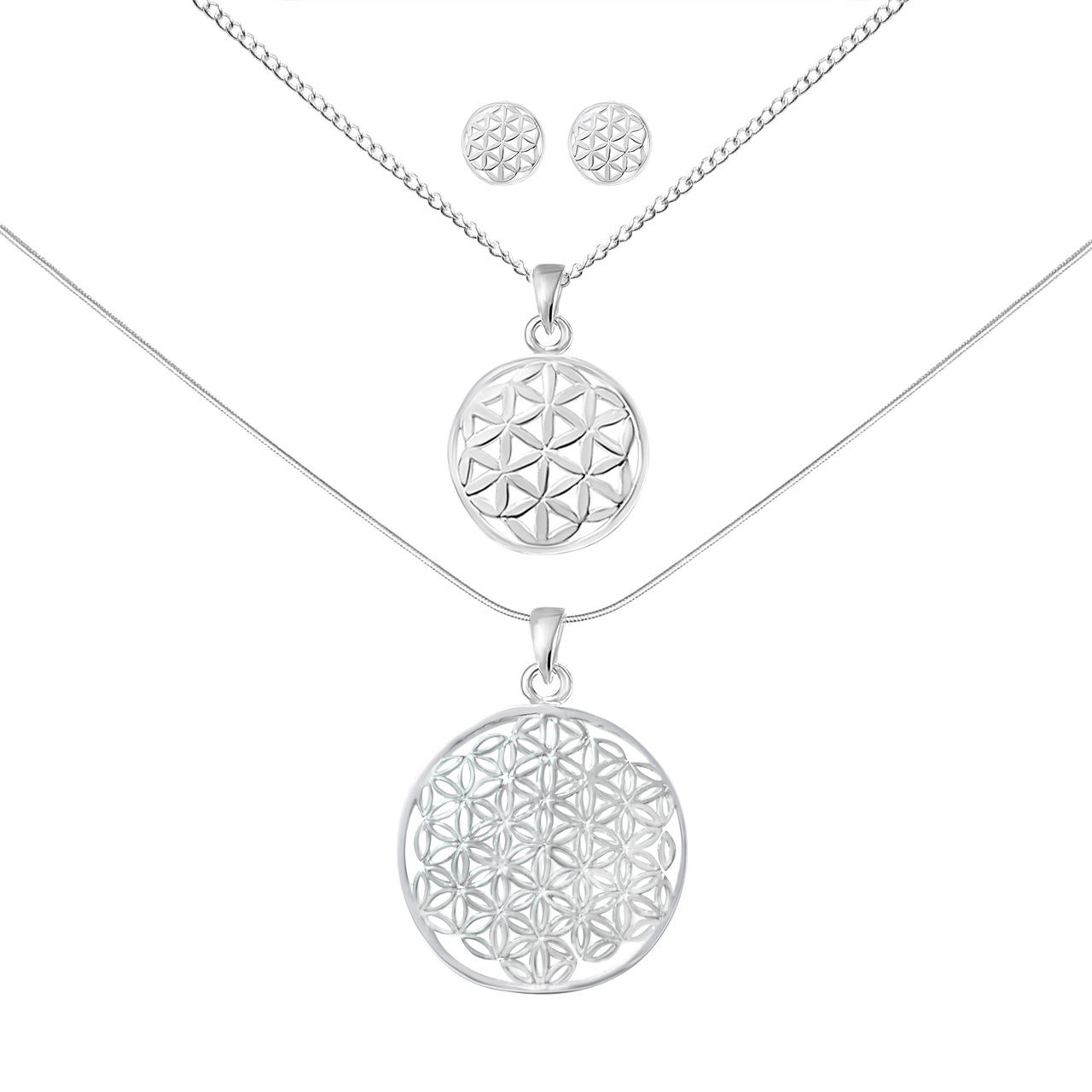 ALEXANDER YORK Schmuckset FLOWER OF LIFE, 6-tlg. (Kette mit Anhänger, Ohrstecker), 925 Sterling Silber