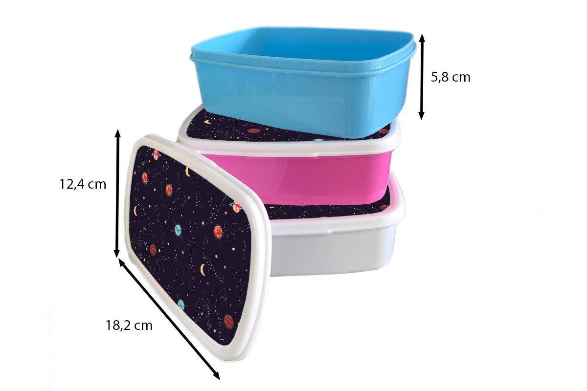 MuchoWow Lunchbox Planeten (2-tlg), Jungs Brotdose, Brotbox Sterne Muster, für Erwachsene, weiß für und Mädchen Kinder Kunststoff, - - und