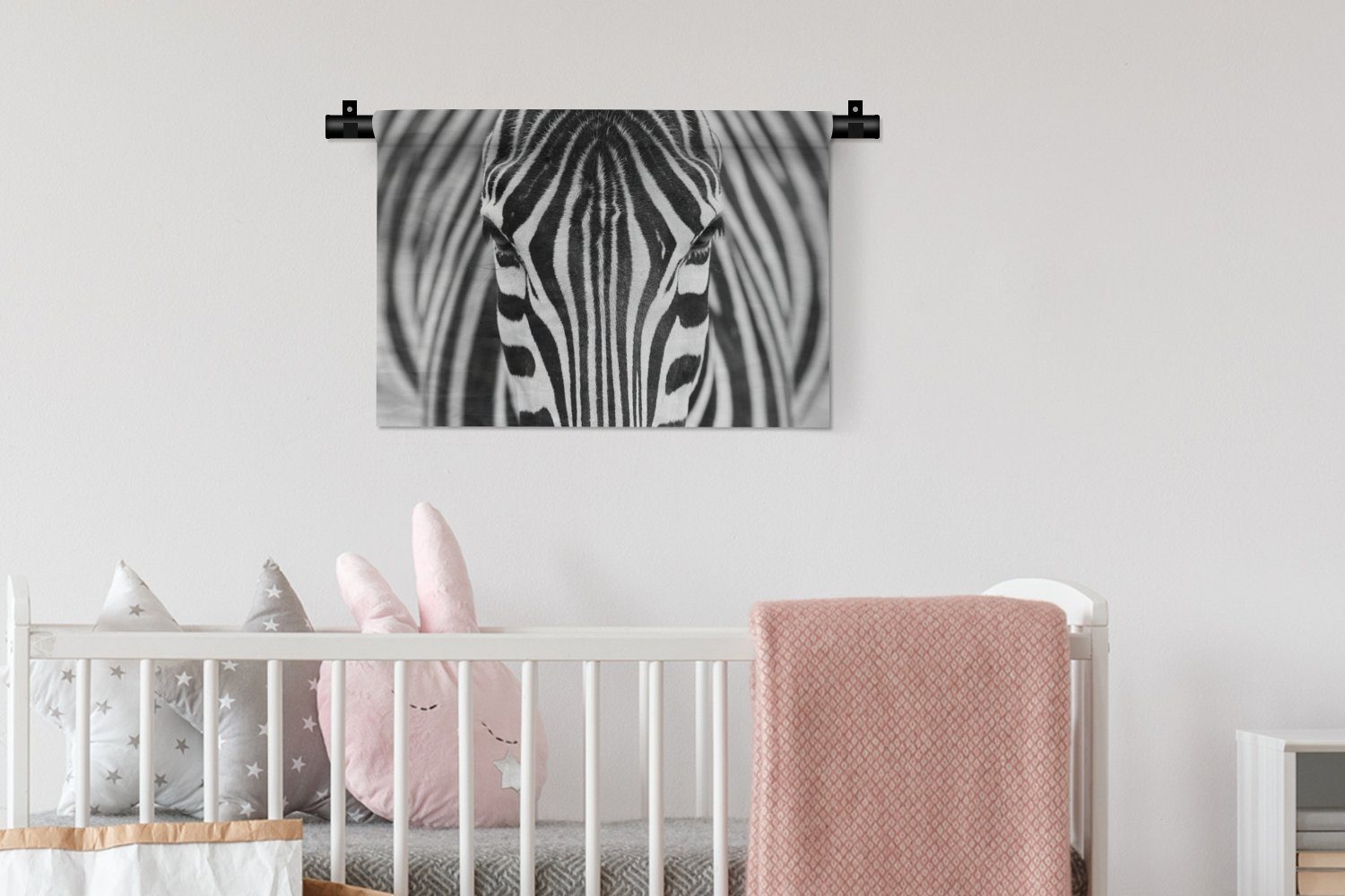 Kleid, - Wandbehang, - Wanddekoobjekt Wohnzimmer, Kinderzimmer weiß Wanddeko Tiere - Schlafzimmer, Zebra MuchoWow Porträt, Schwarz und für