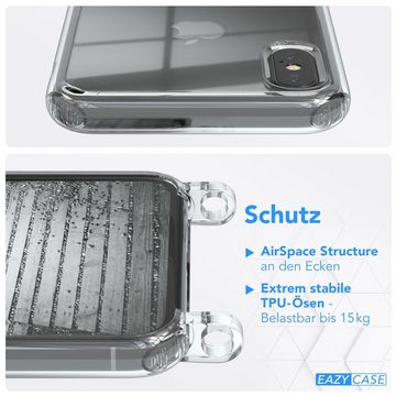 EAZY CASE Handykette 2in1 Metallkette für Apple iPhone X / XS 5,8 Zoll, Hülle mit Kette Metallkette Slimcover Handykette Umhängetasche Silber