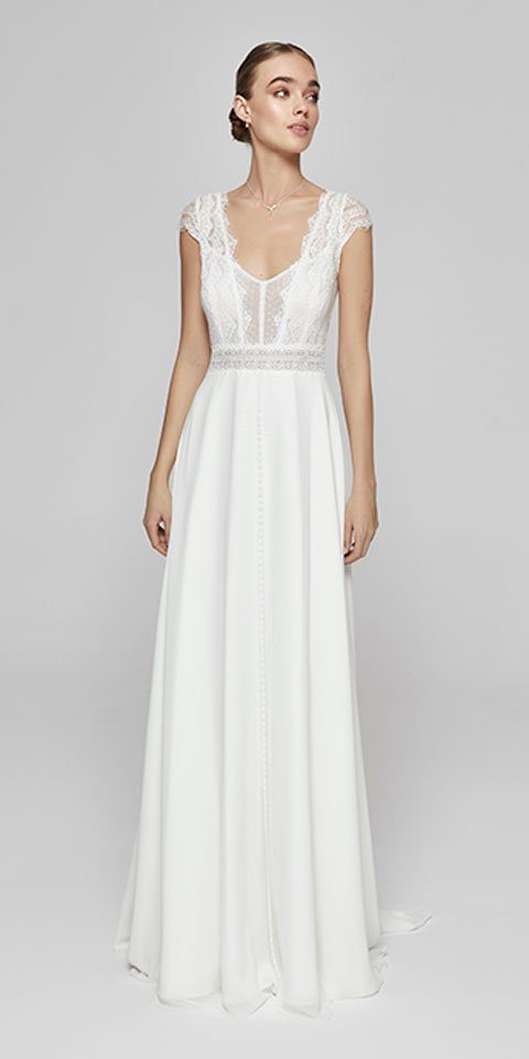 Bride Now! Brautkleid Kleid aus Chiffon in A - Linie mit V - Ausschnitt