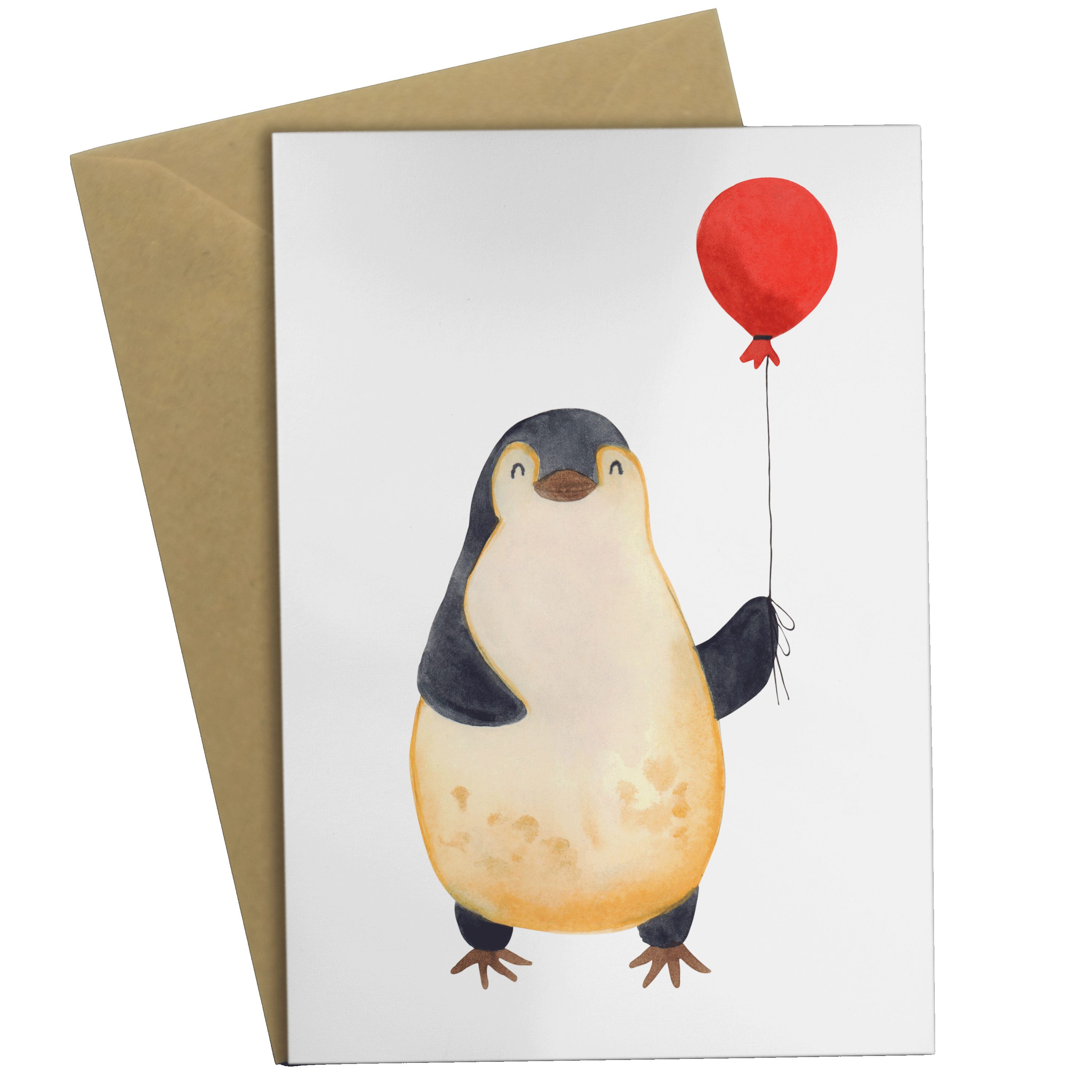 Mr. & Mrs. Panda Grußkarte Pinguin Luftballon - Weiß - Geschenk, Pinguine, Karte, Einladungskart