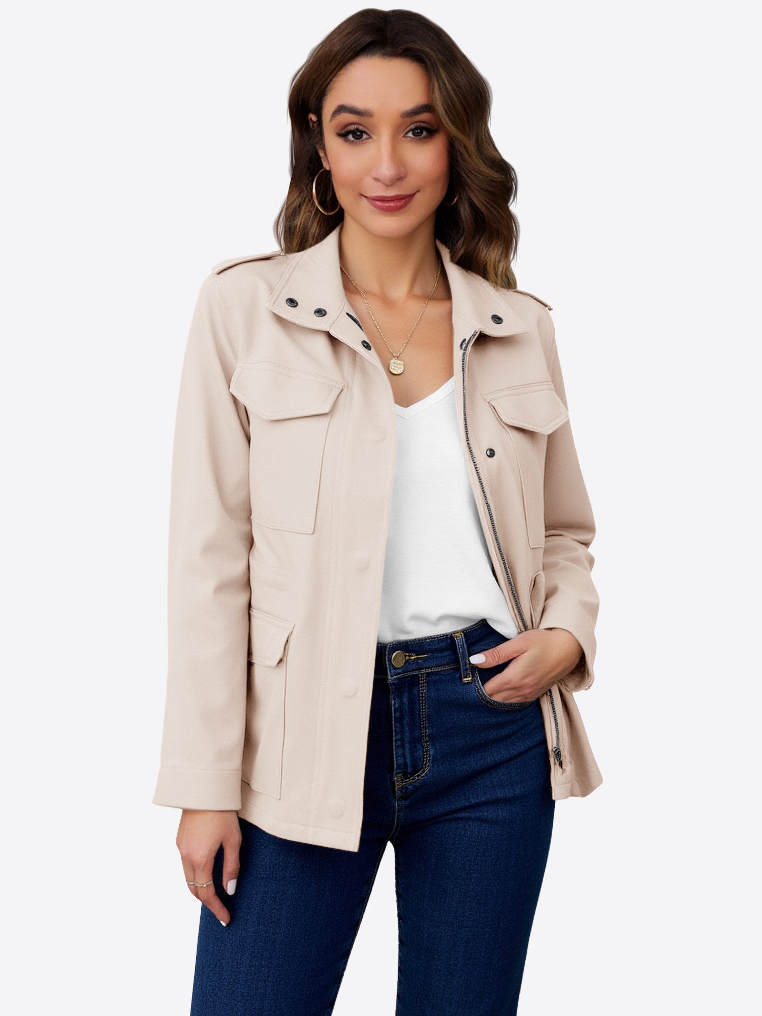 Imily Bela Kurzmantel Damen Freizeitjacke (Packung, 1-tlg., 1per-Pack) Baumwolle