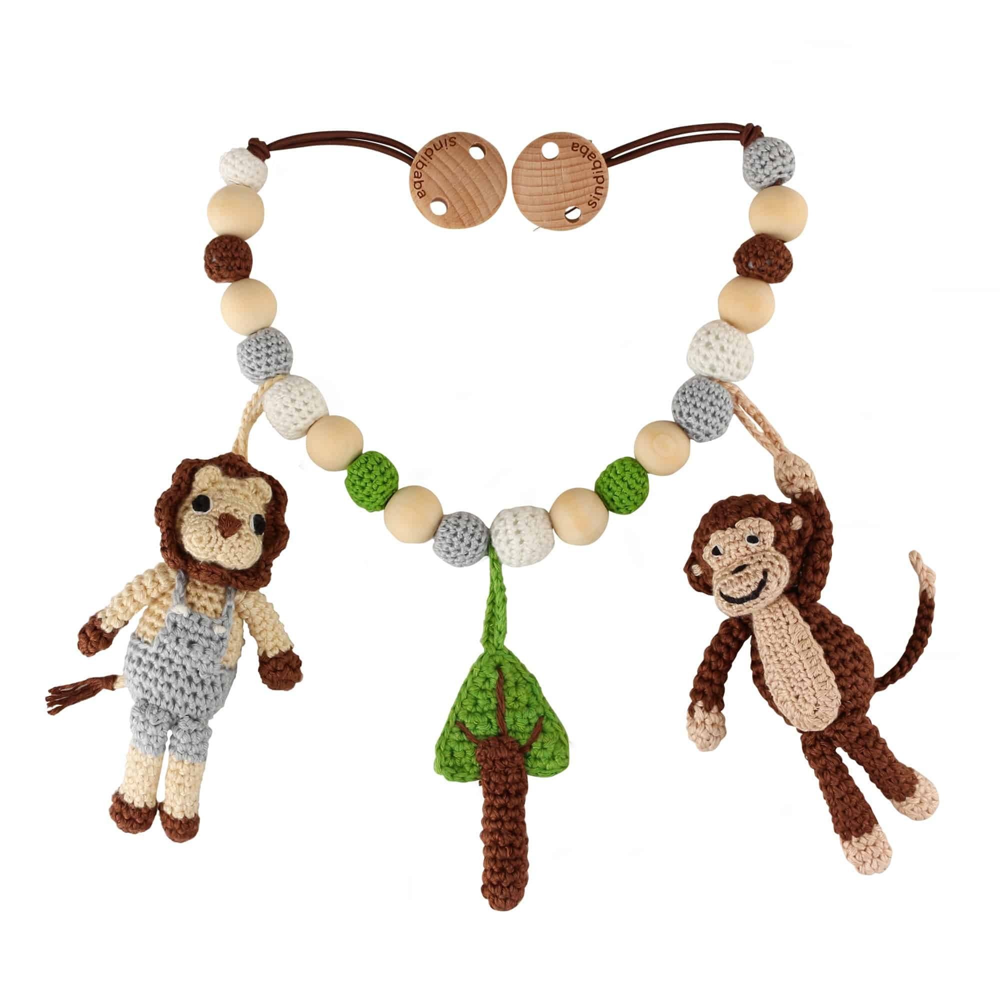 SindiBaba Kinderwagenkette Kinderwagenkette Löwe Leon & Affe Charlie, gehäkelt, Handarbeit