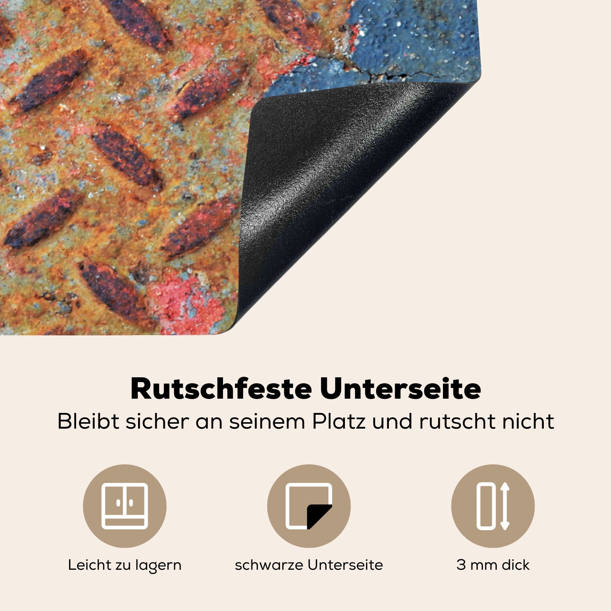 Diamantplatte Schutz Induktionskochfeld (1 Rost Vinyl, - - Ceranfeldabdeckung Induktionsschutz, küche, Eisen - Induktionsschutz cm, 81x52 Herdblende-/Abdeckplatte die - für MuchoWow tlg),